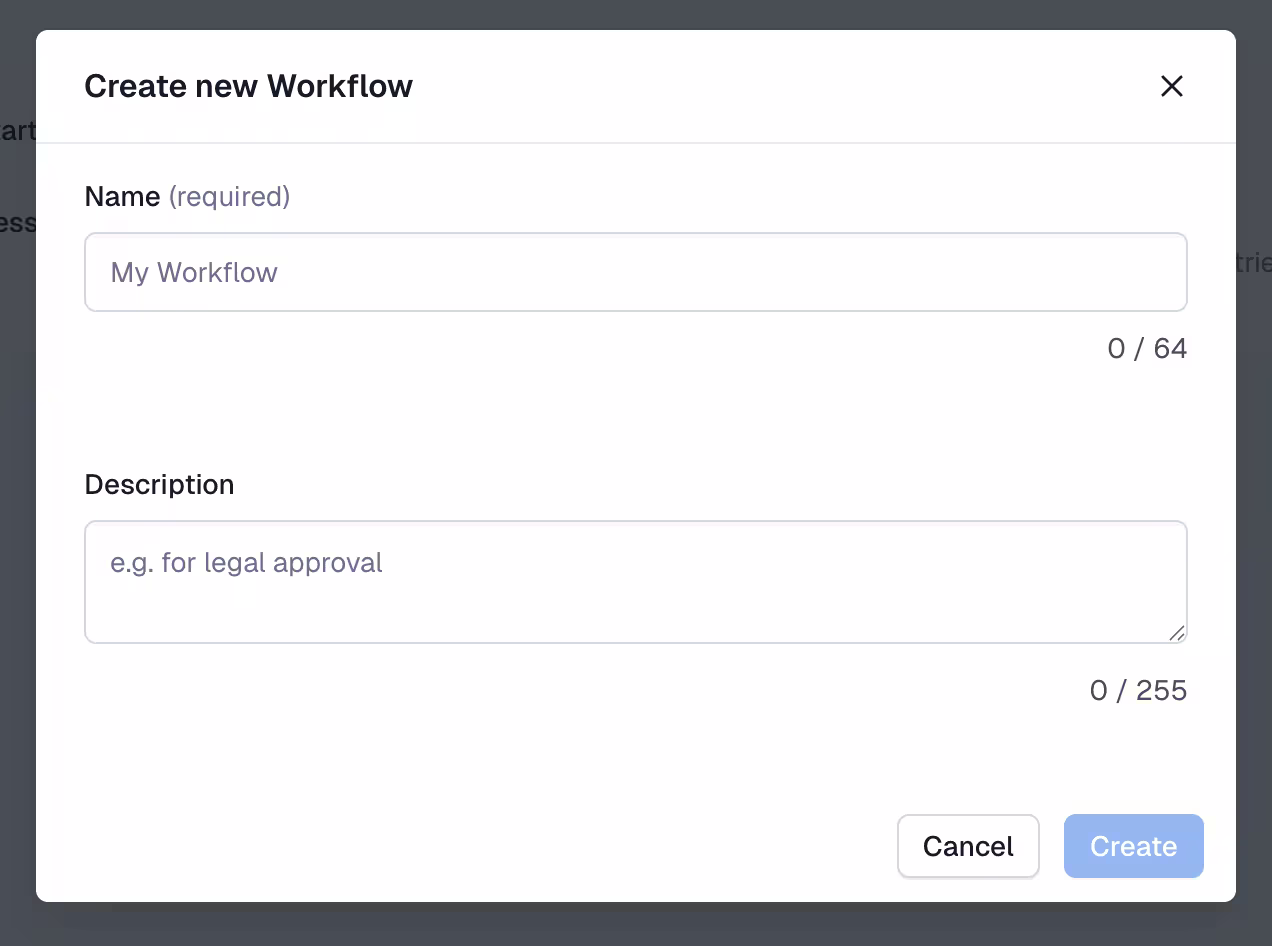 Workflows: Create new workflow
