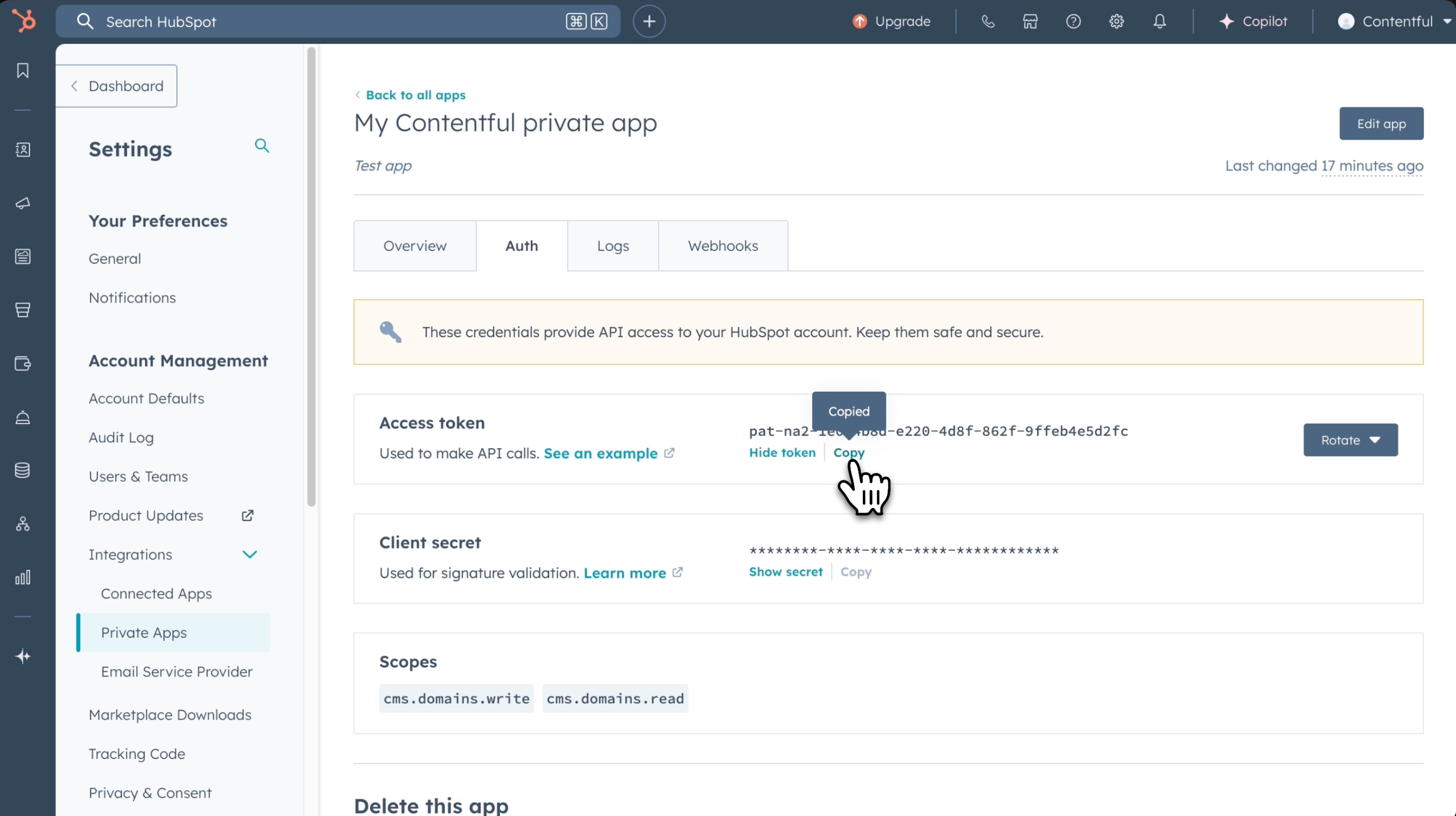Hubspot-marketplace-app-token