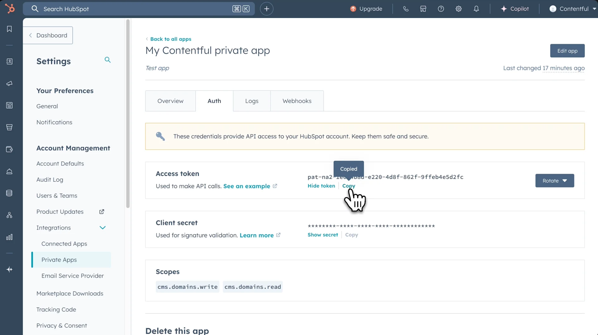 Hubspot-marketplace-app-token