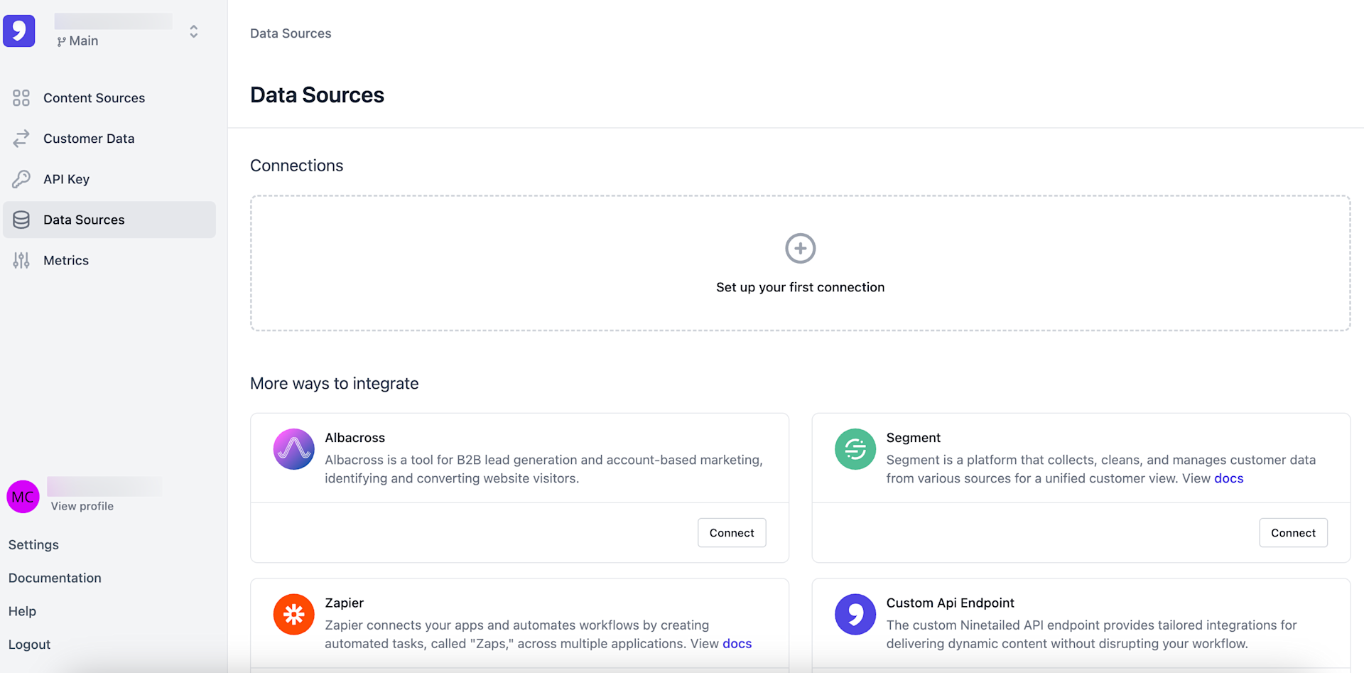 Contentful Personalization: Data Sources tab