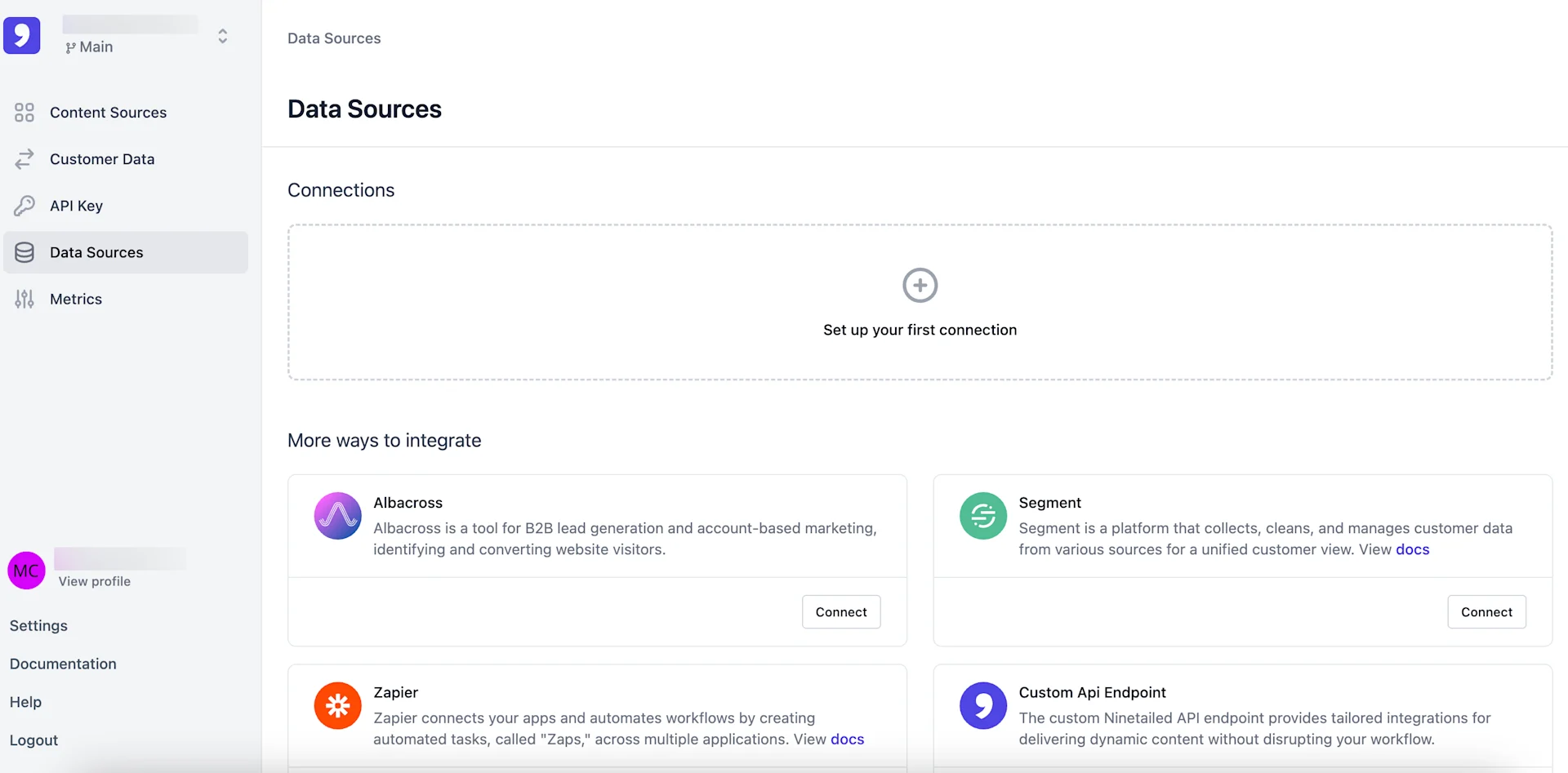 Contentful Personalization: Data Sources tab