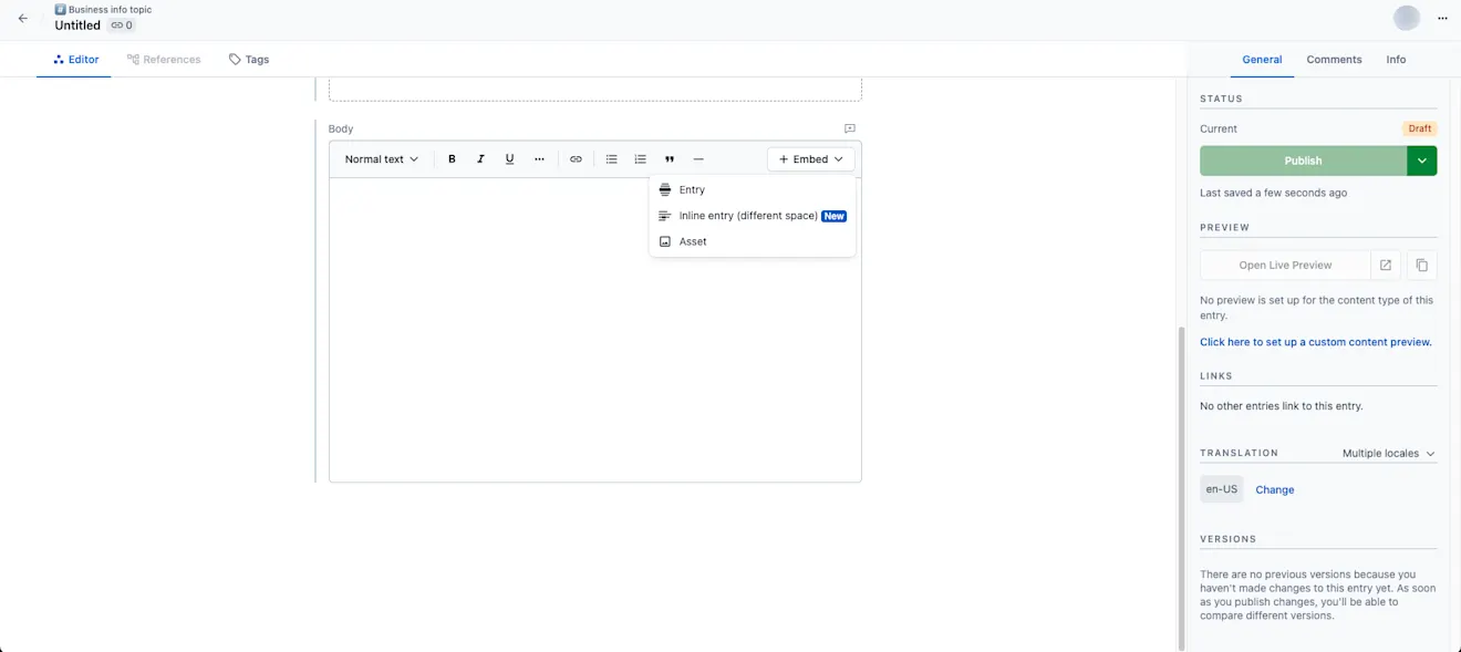 Cross-space references in Rich Text Inline entry editor
