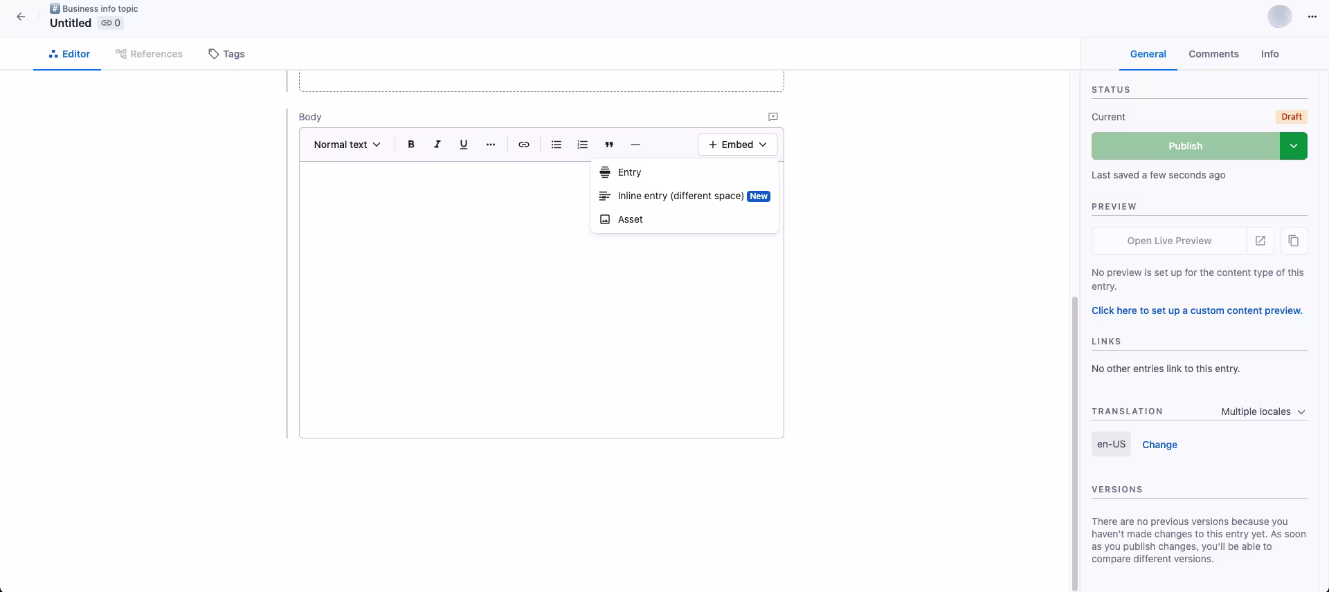 Cross-space references in Rich Text Inline entry editor
