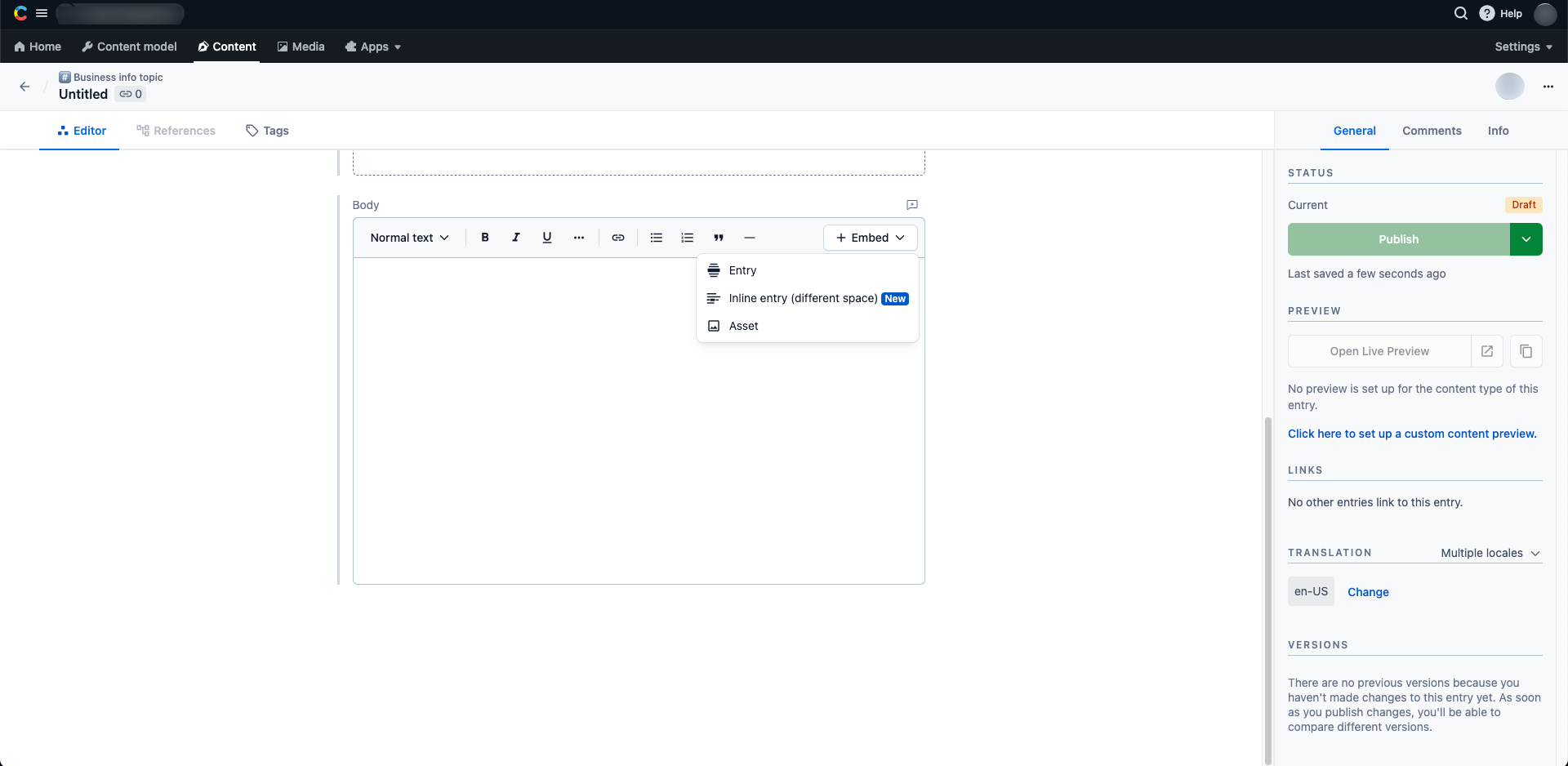 Cross-space references in Rich Text Inline entry editor