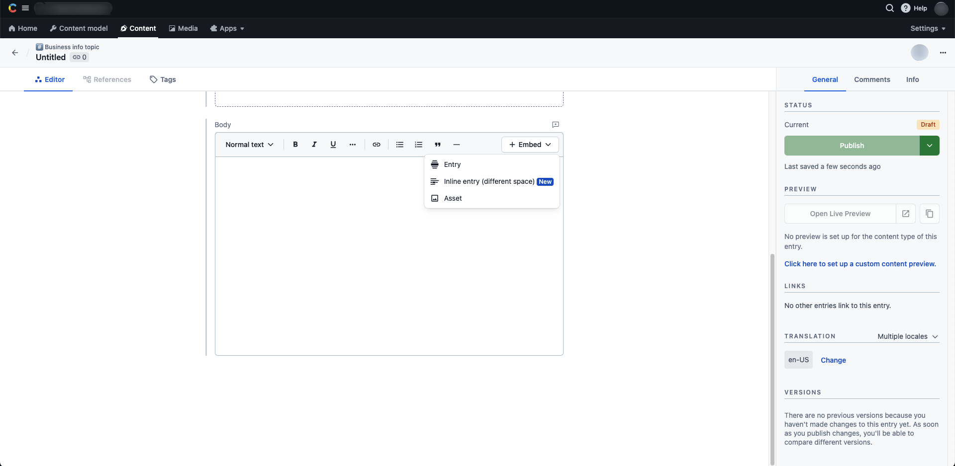 Cross-space references in Rich Text Inline entry editor