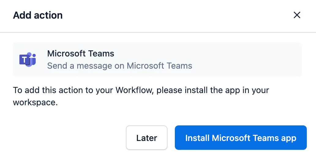 workflows add Microsoft Teams action