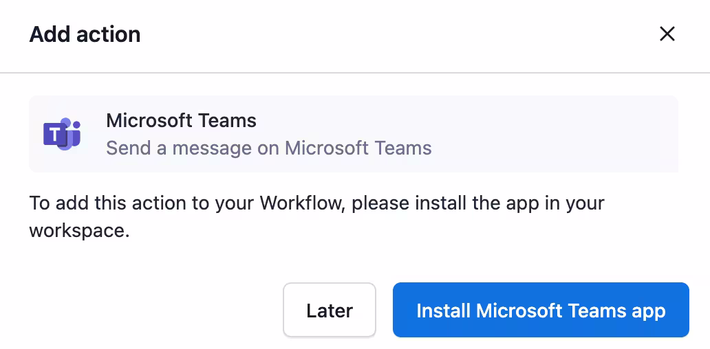 workflows add Microsoft Teams action
