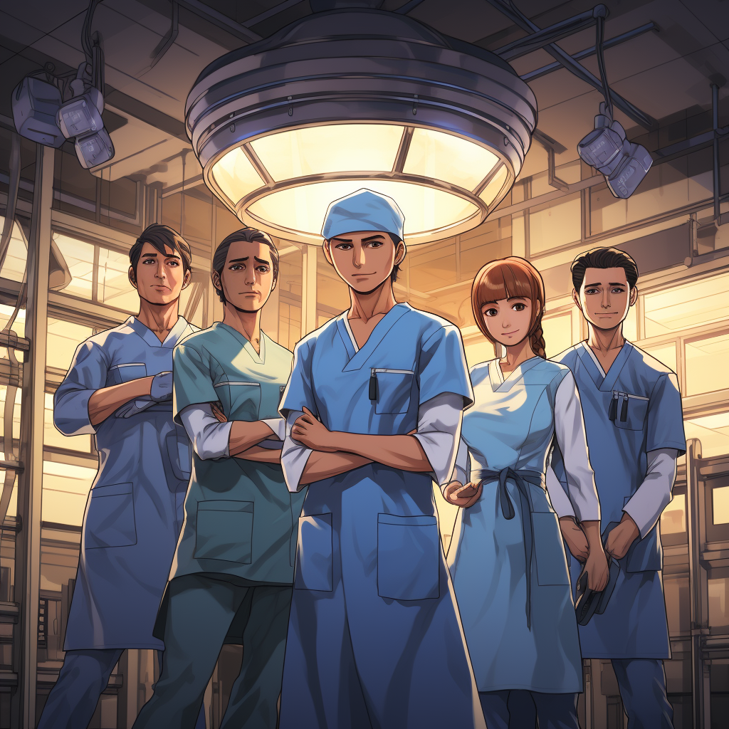 Hospital operating theatre with a team of doctors