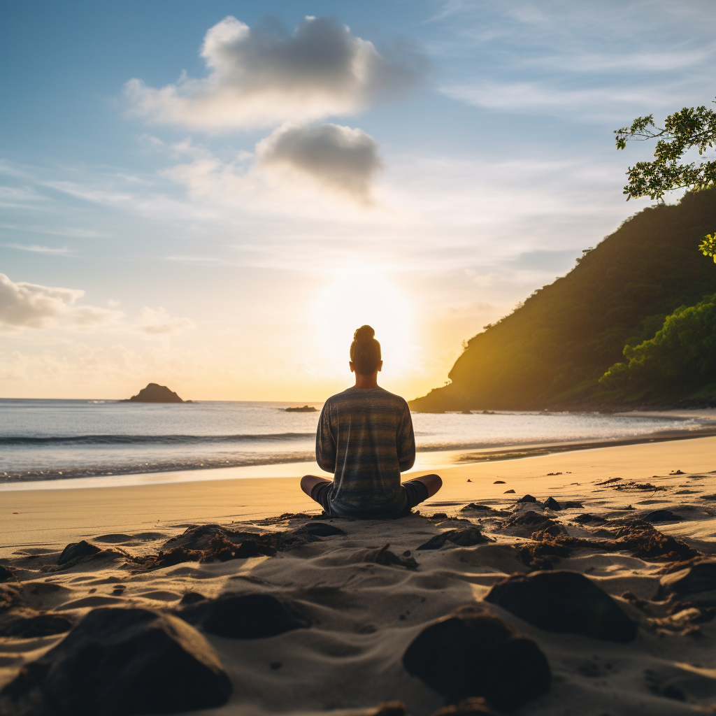 A person meditating on the beach symbolising stress