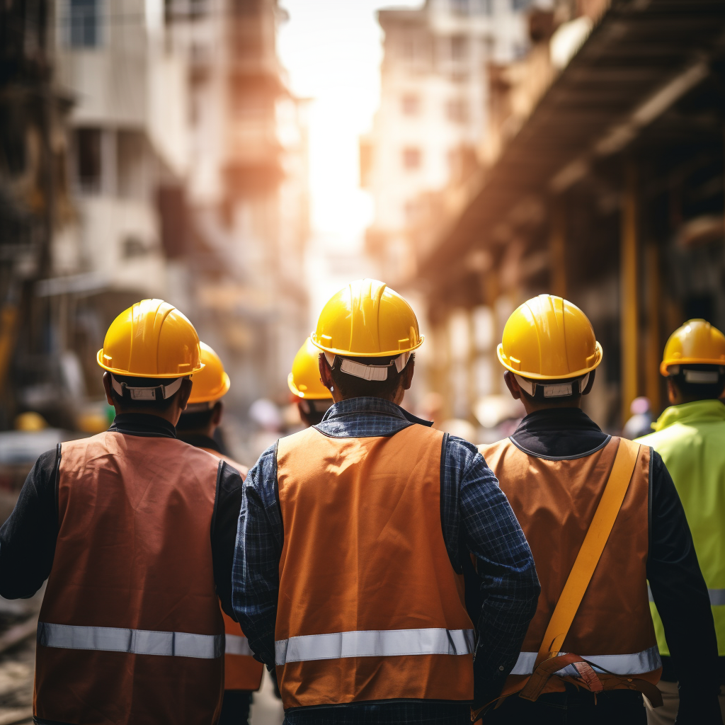 A group of workers wearing safety helmets on a construction