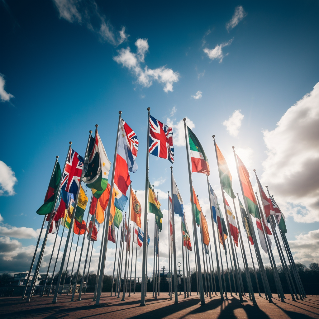 A variety of national flags symbolising the adaptation