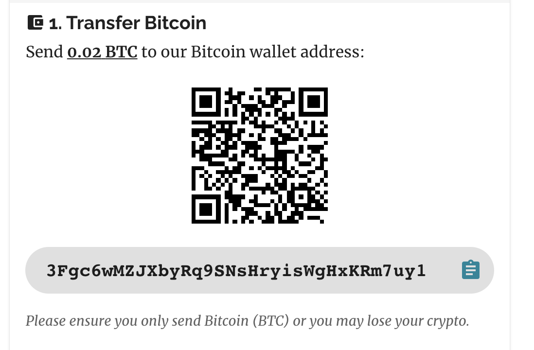 Crypto Donation Flow - Bitcoin Wallet Address