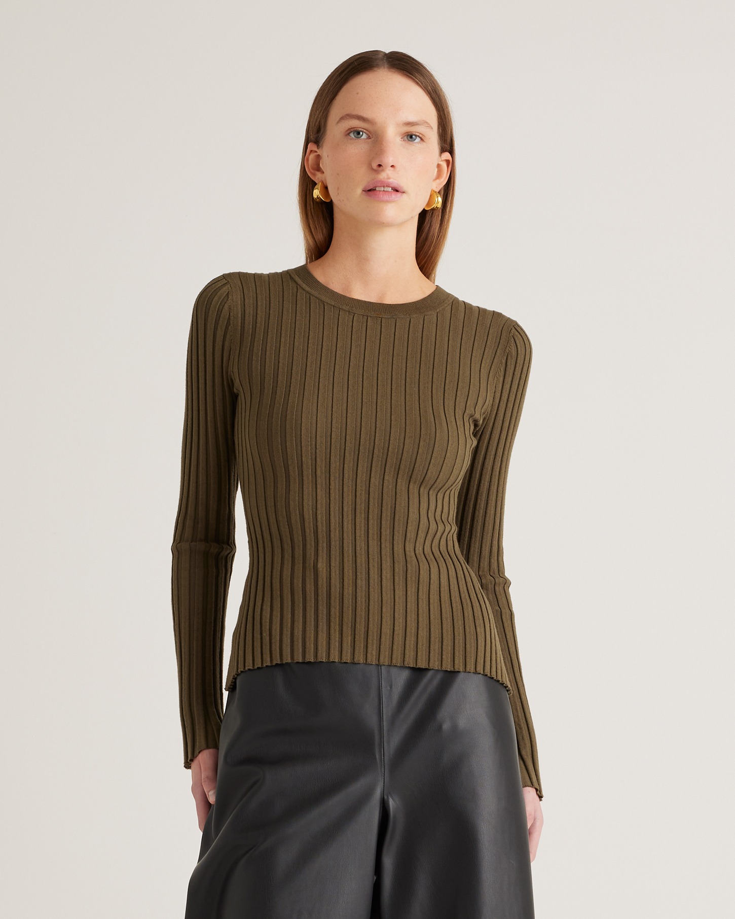 Shop Quince Women's Cotton Cashmere Ribbed Long Sleeve Sweater In Olive