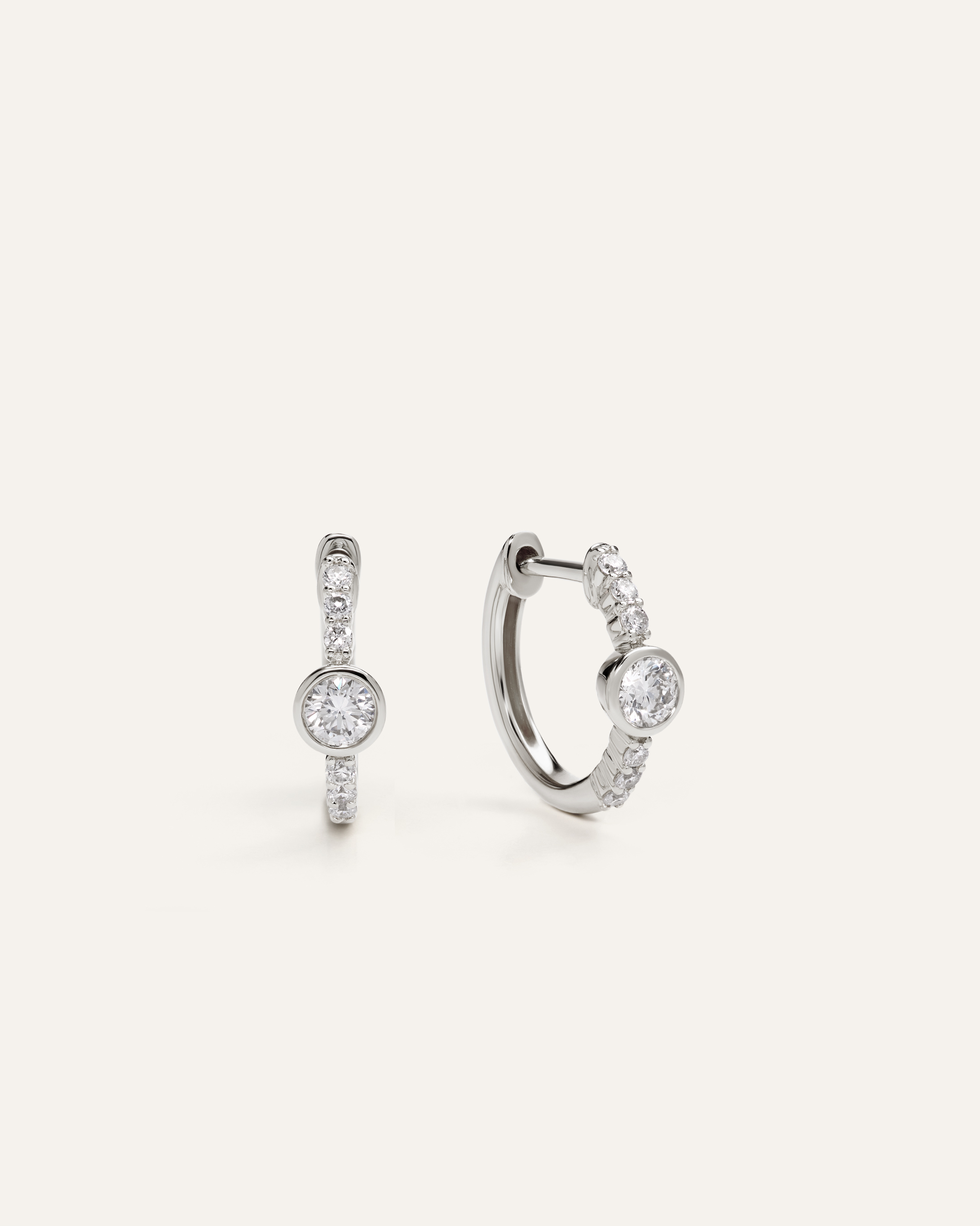 14K Gold Lab Grown Diamond Bezel Pave Tiny Huggies