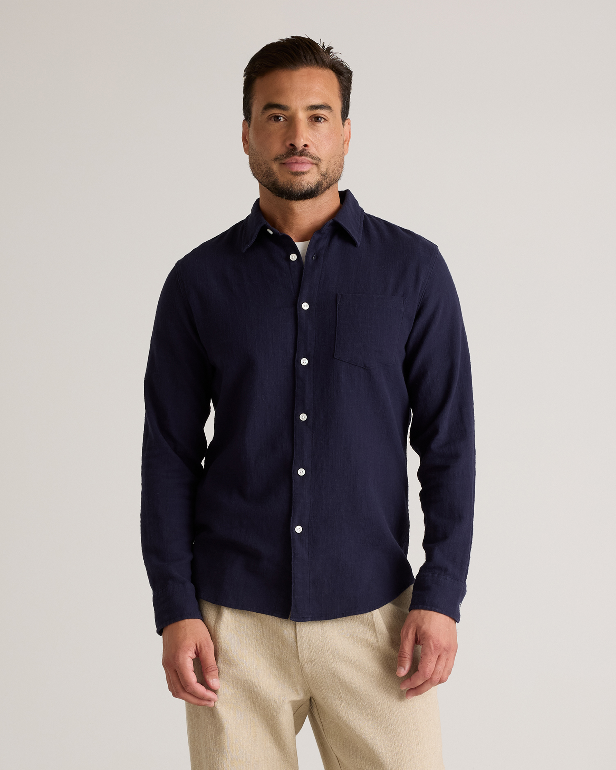 LS Organic Cotton Stretch Selvedge Shirt in Navy