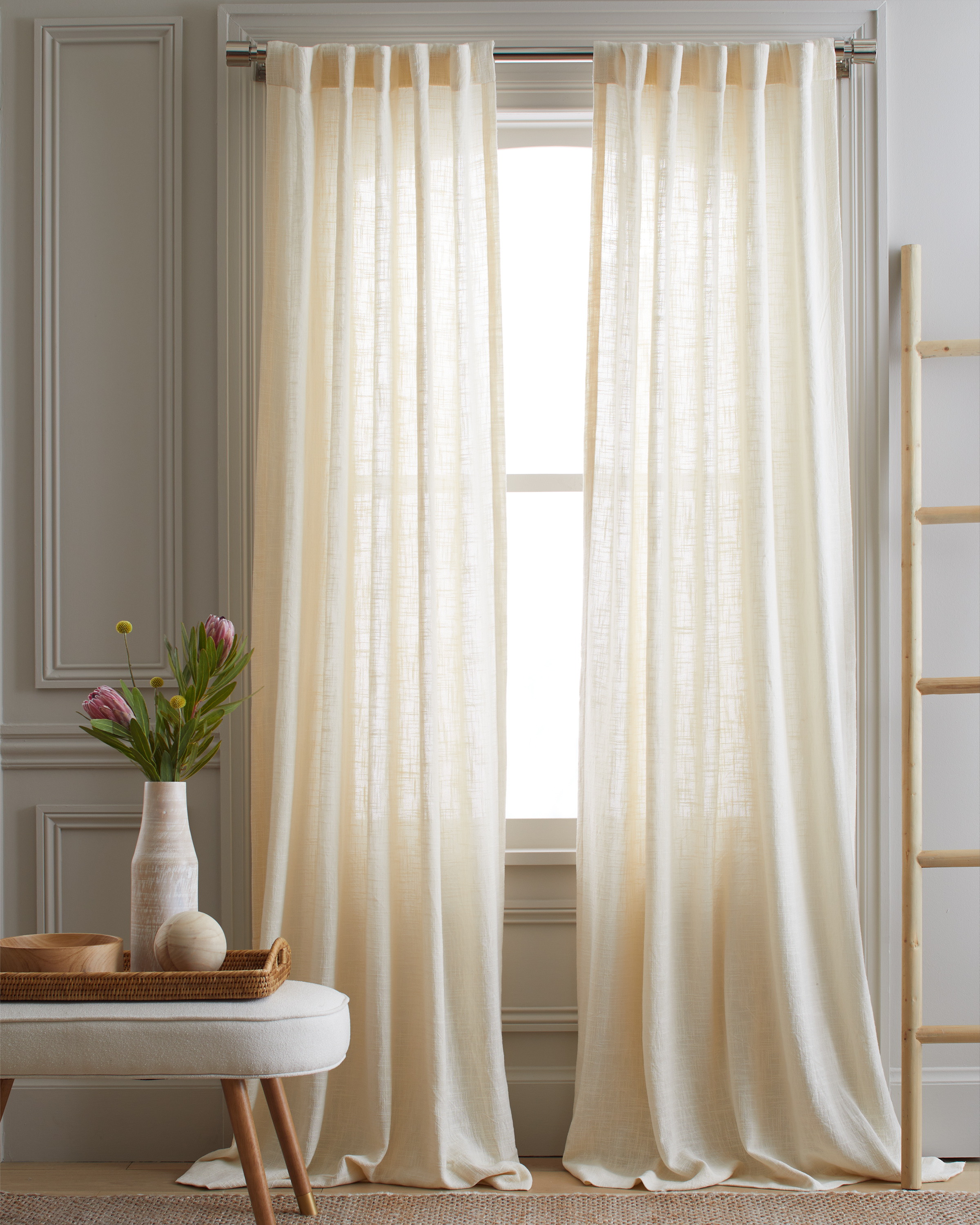Quince Cotton Sheer Curtain Set In Ivory