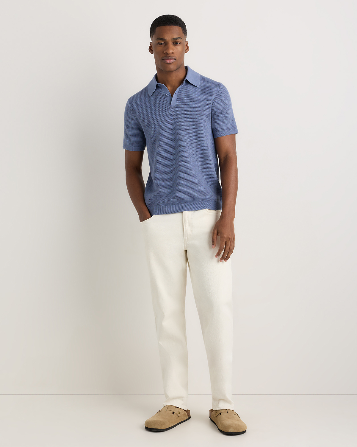 100% Organic Cotton Mesh-Stitch Sweater Polo