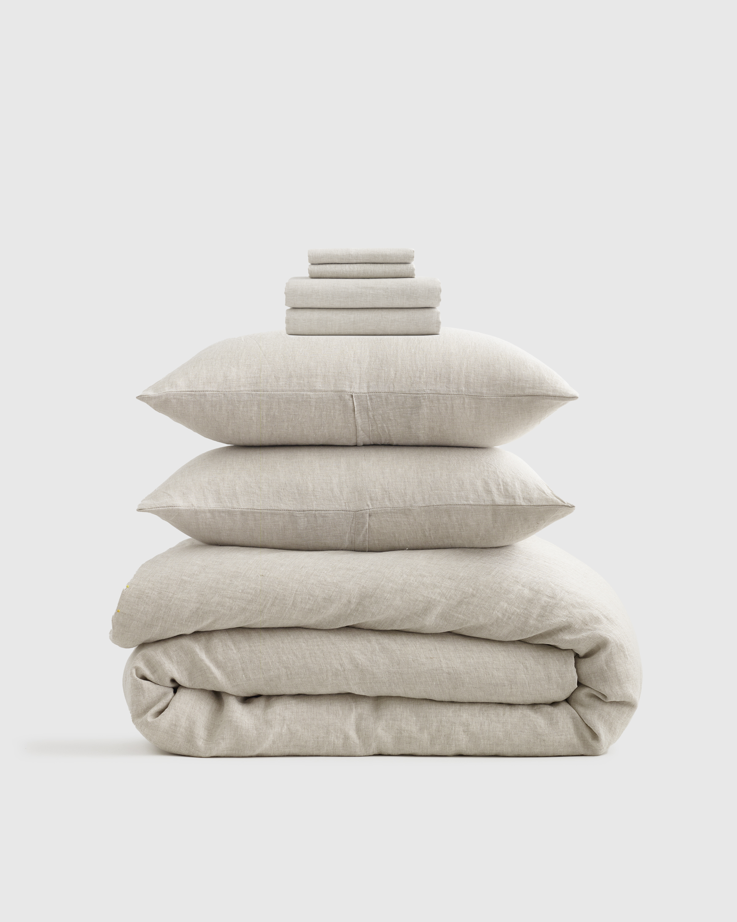 Queen Size-Natural Color-European Linen Chambray Deluxe Bedding Bundle