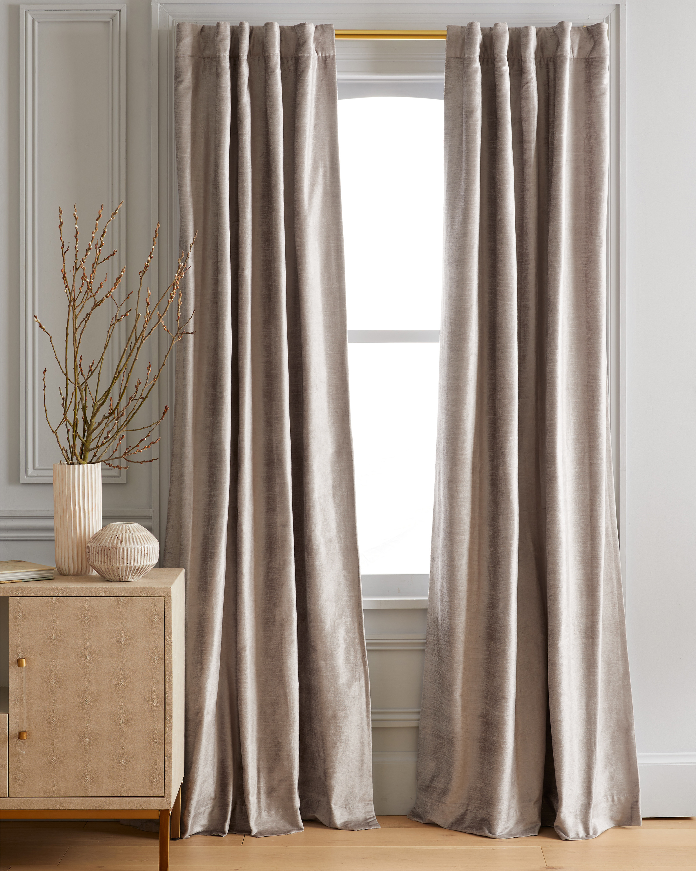 Quince Luster Velvet Blackout Curtain In Silver