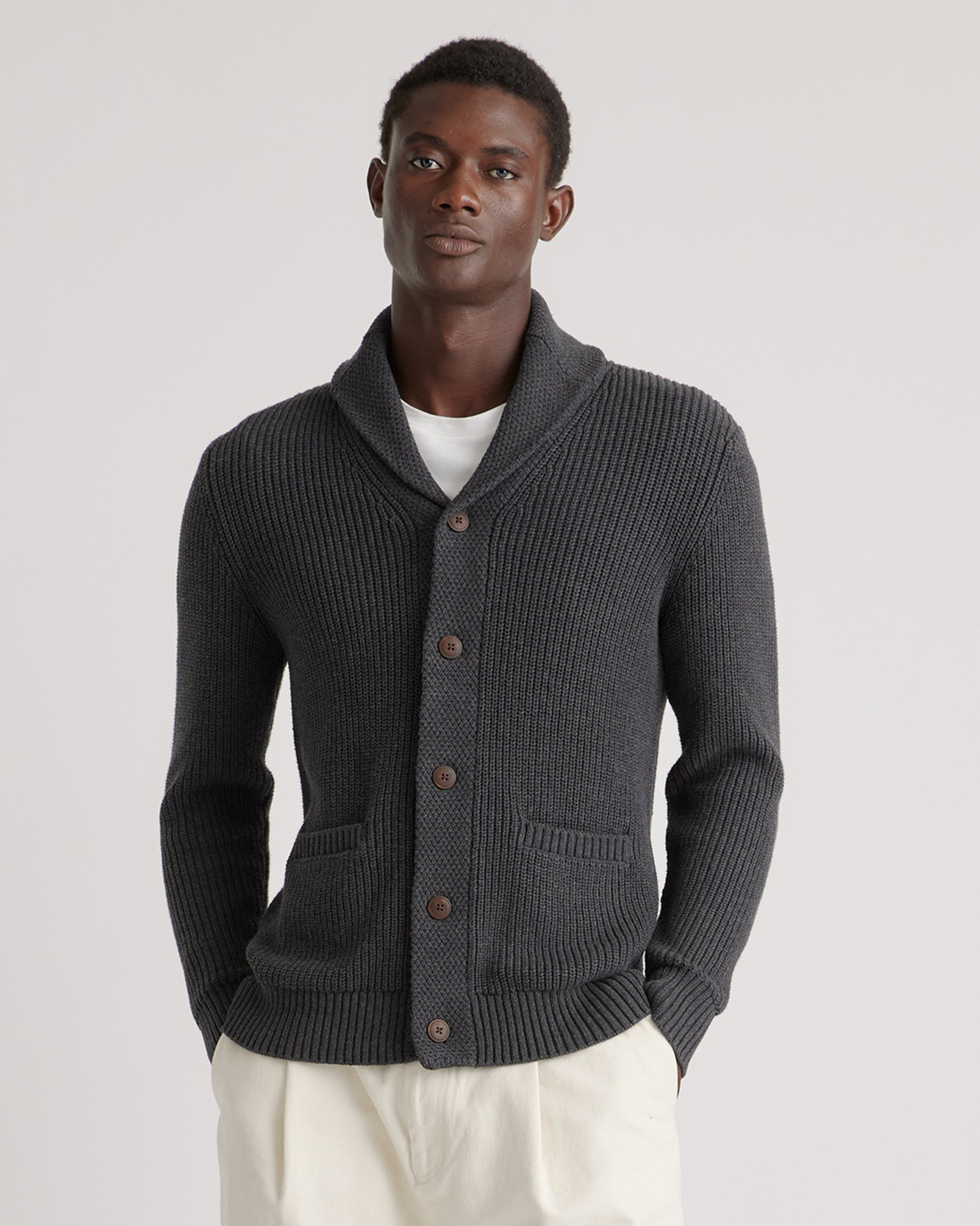 100% Organic Cotton Shawl-Collar Cardigan Sweater		 		 		 		 		