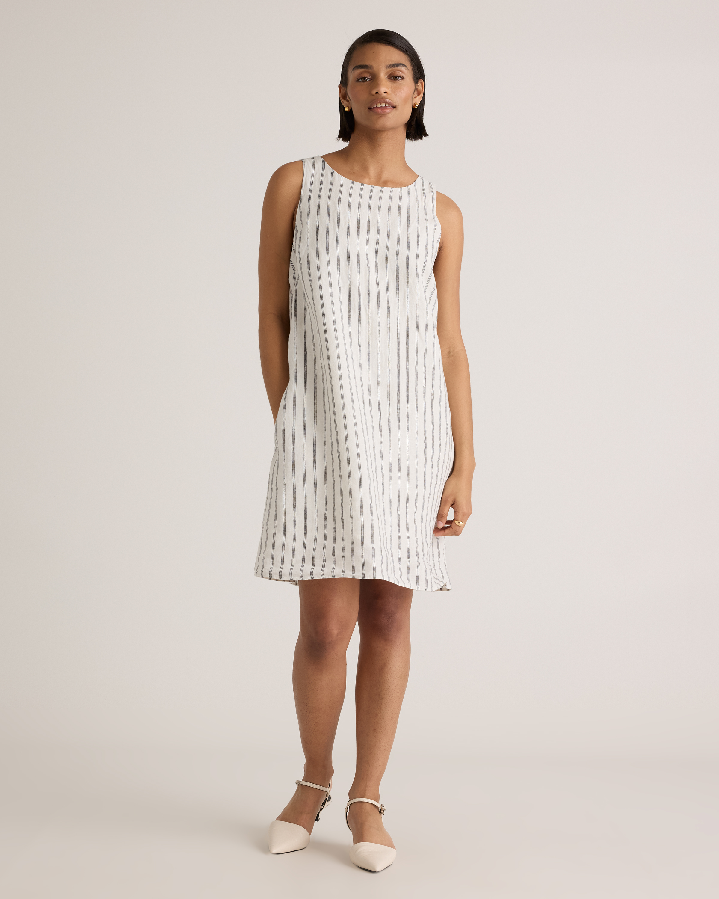 Quince Women's 100% European Linen Tank Top Mini Dress In White