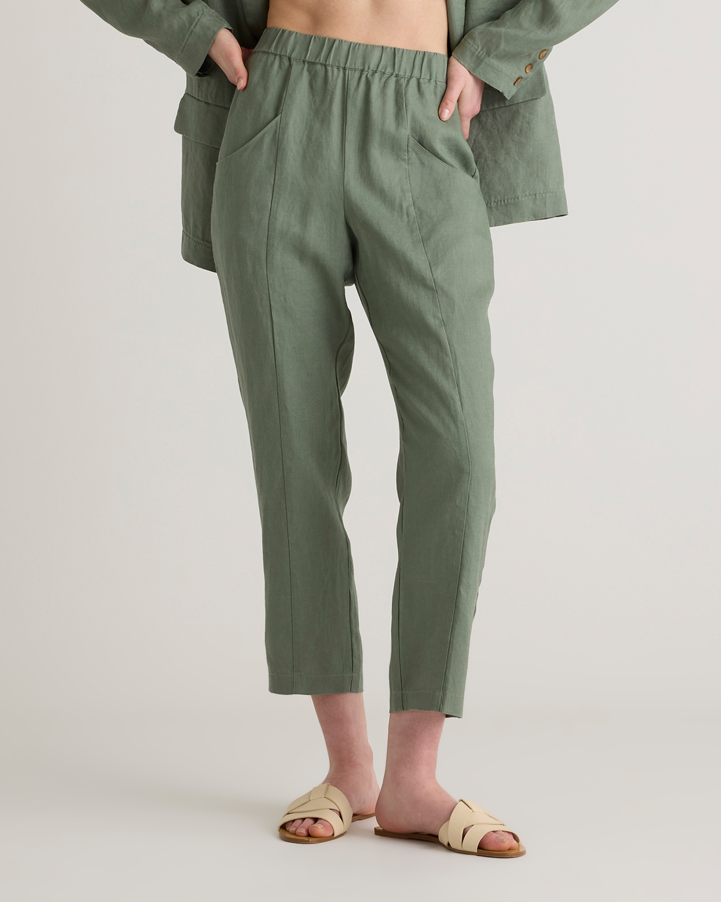 Shop Quince Women's 100% European Linen Tapered Ankle Pants In Light Cargo