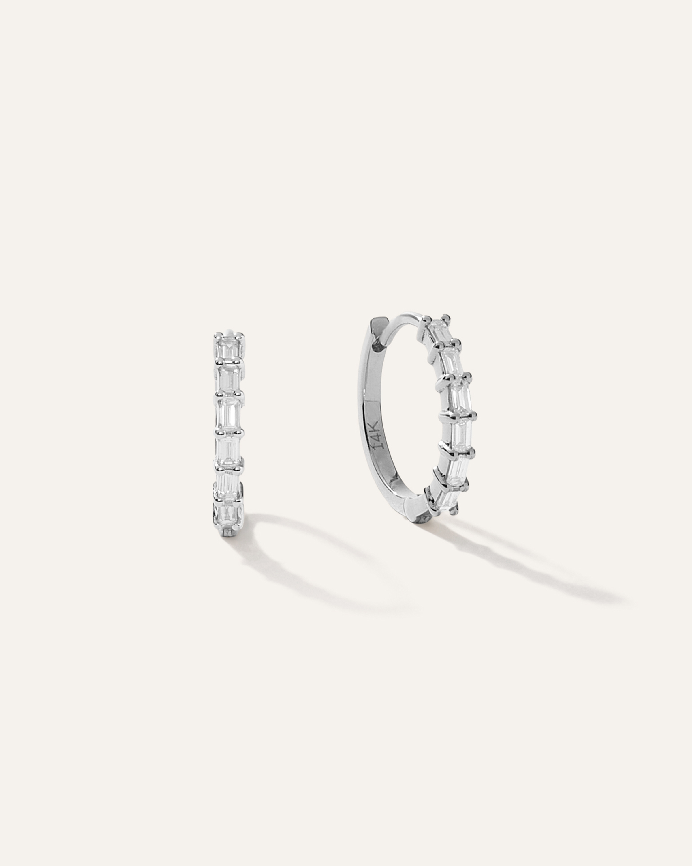 14K Gold Diamond Baguette Huggies