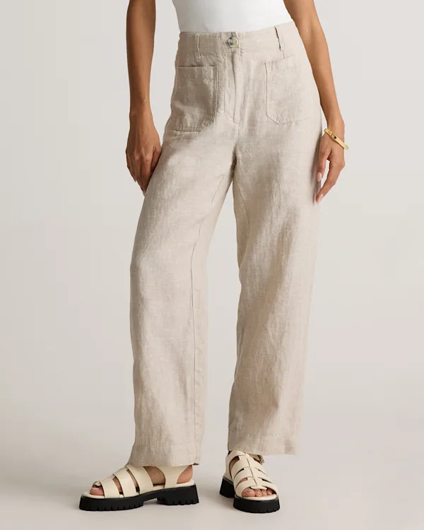 100% European Linen Patch Pocket Wide Leg Pants