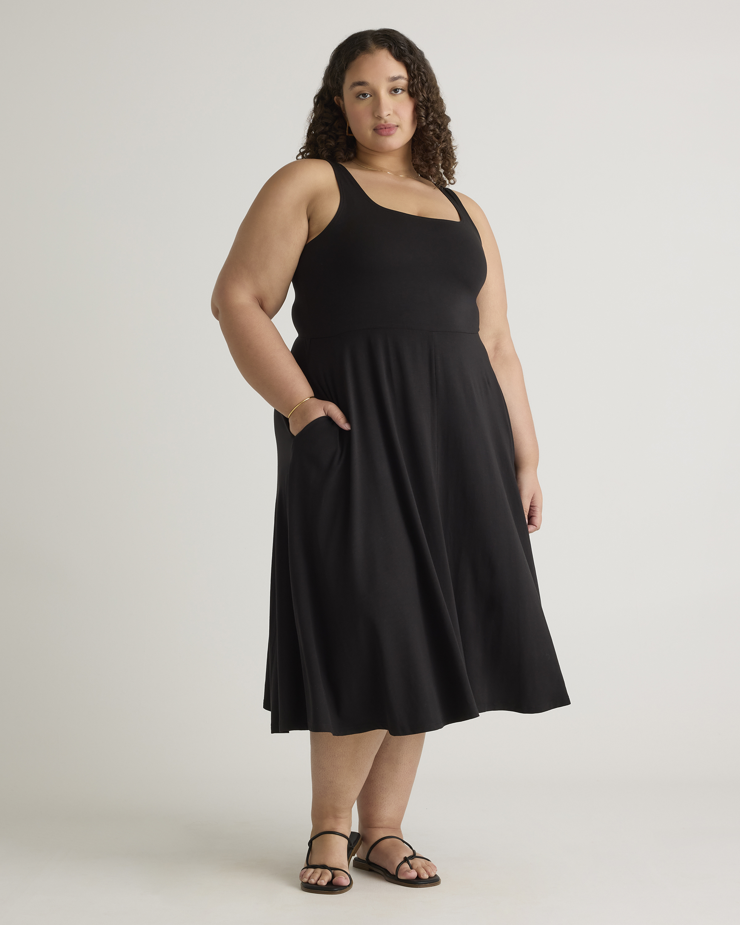 Shop Quince Women's Tencel Jersey Fit & Flare Dress In Black