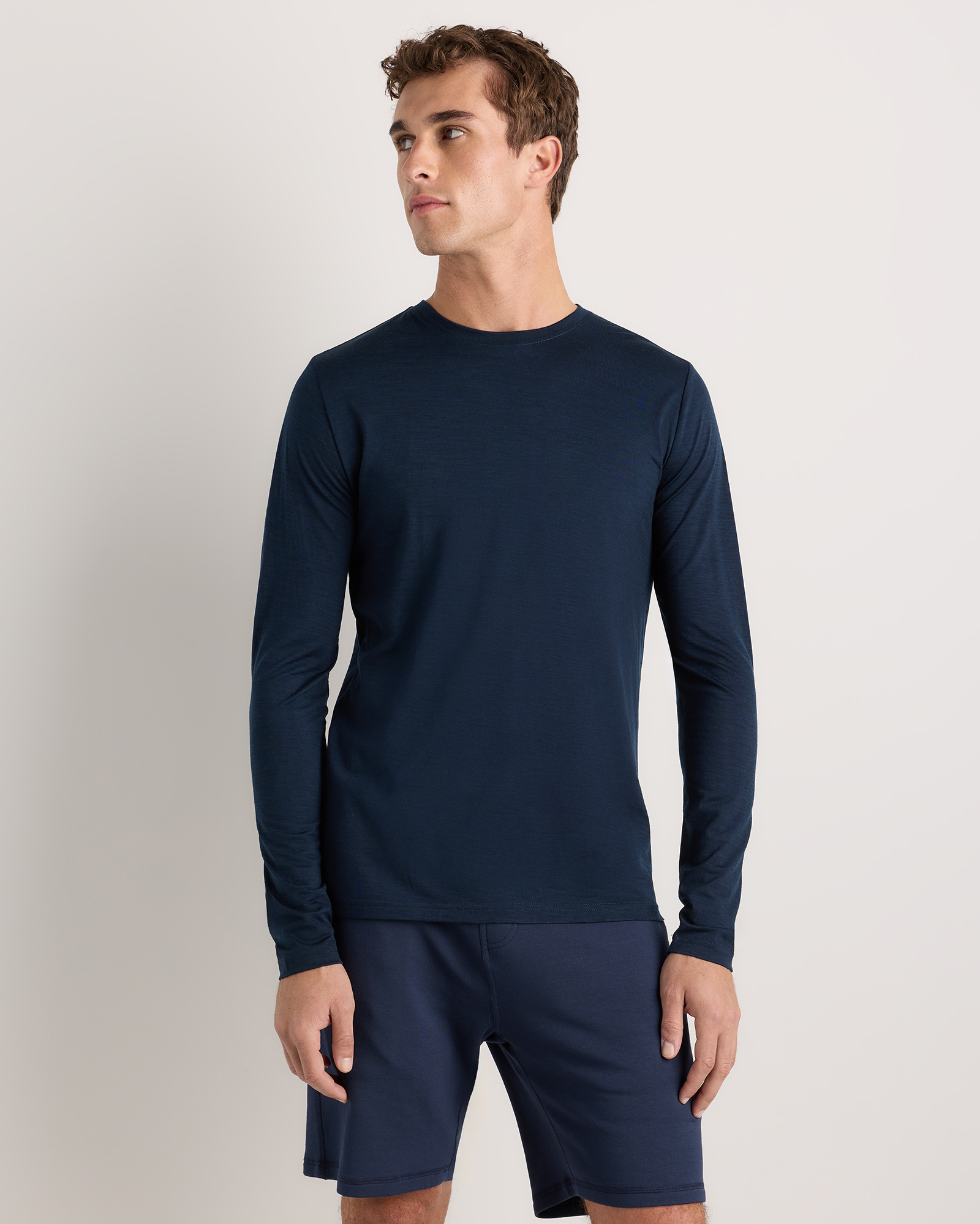100% Merino Wool All-Season Long Sleeve Base Layer Tee in Navy