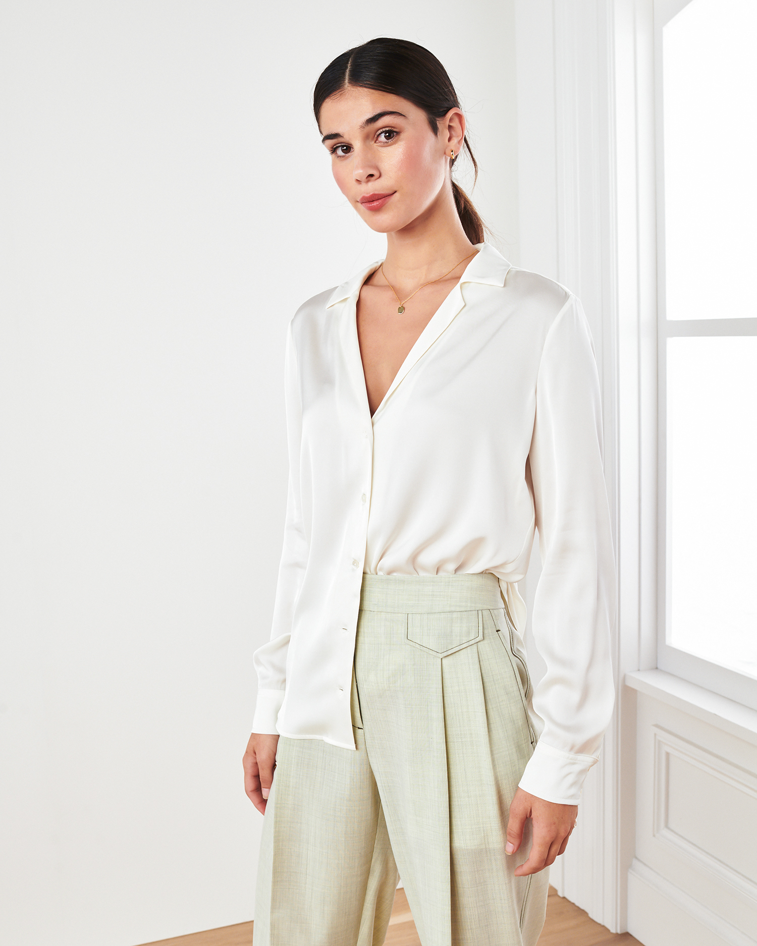 Washable Stretch Silk Notch Collar Blouse | Quince