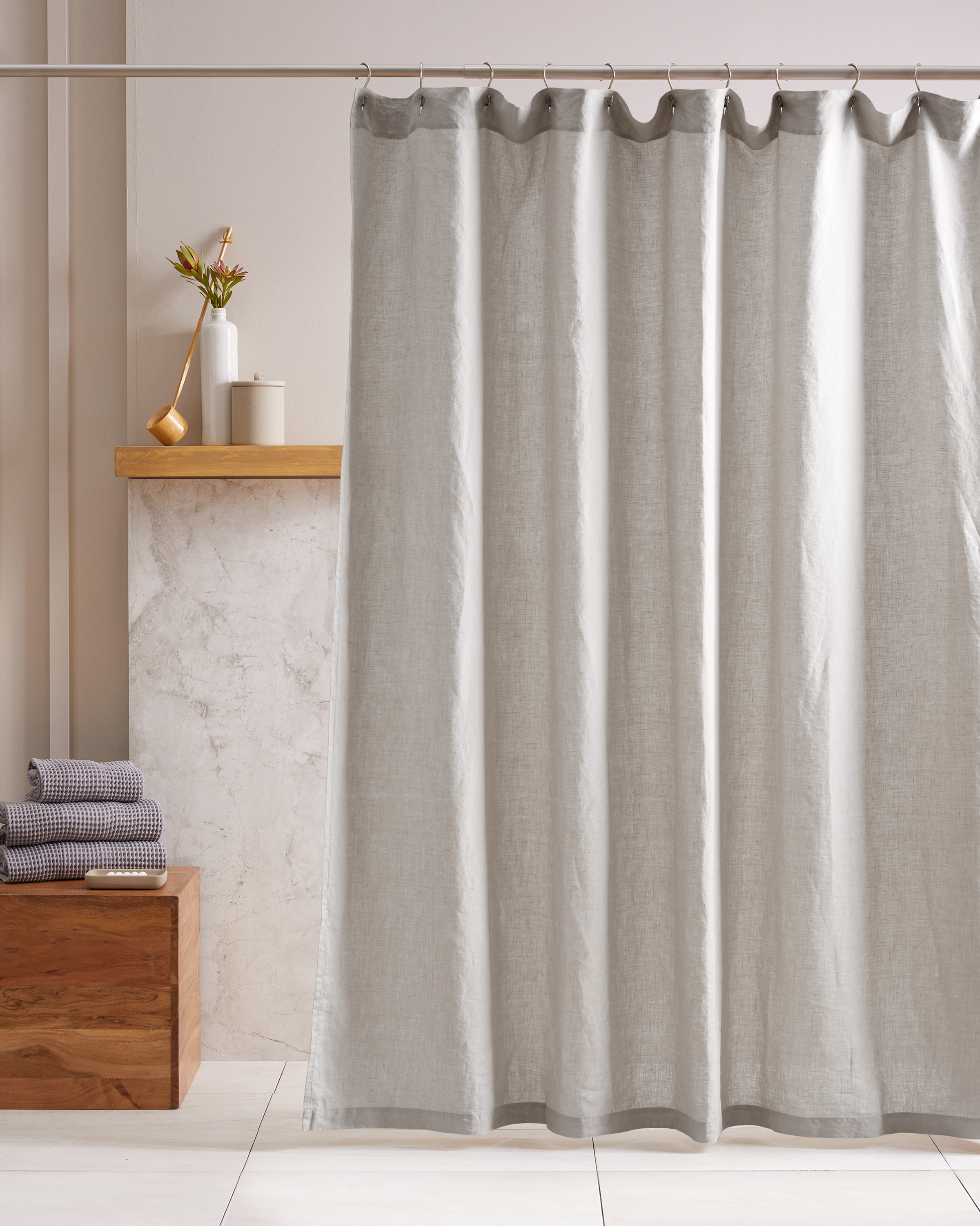 Quince European Linen Shower Curtain In Gray