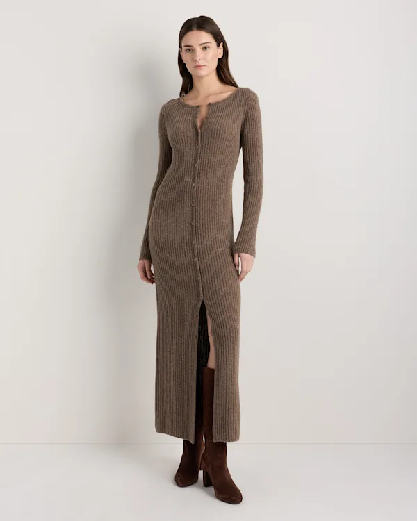 100% Yak Wool Ribbed Cardigan Sweater Dress
