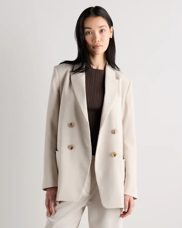 Stretch Crepe Relaxed Double-Breasted Blazer