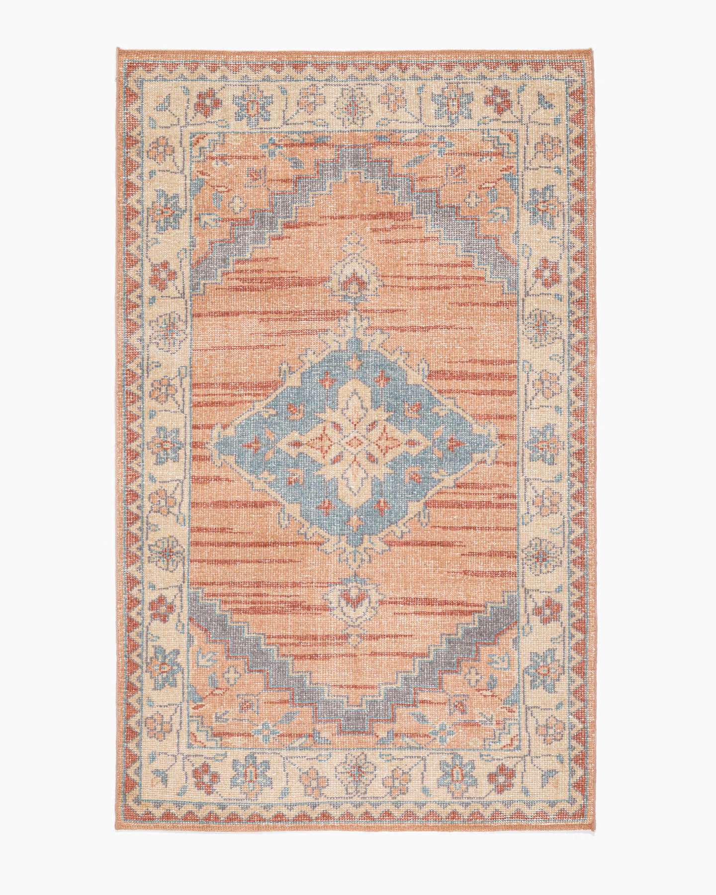 Gemma Hand-Knotted Wool Rug - Melon/Blue - 0 - Thumbnail