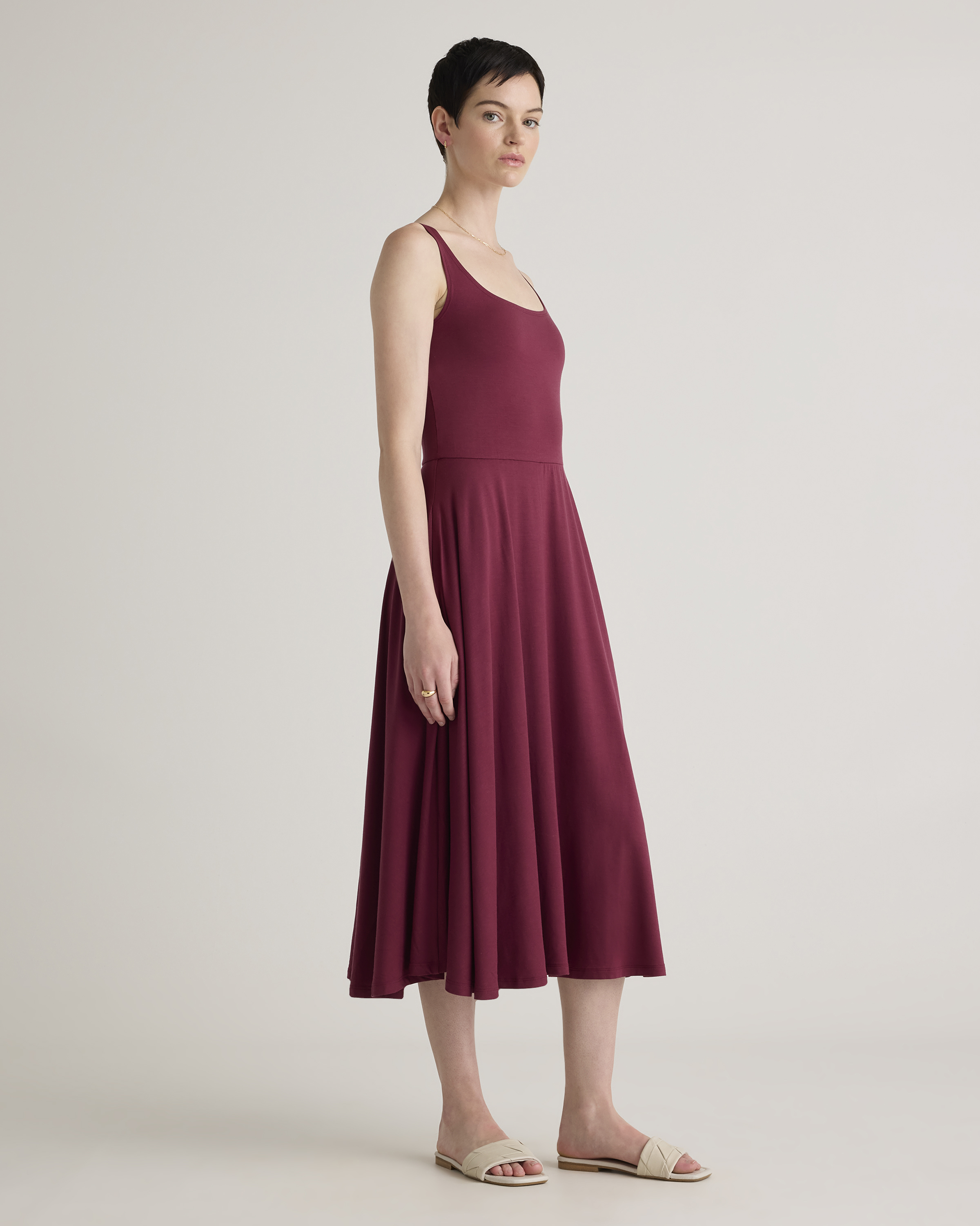 quince tencel jersey fit & flare dress Quince Women's Tencel Jersey Fit & Flare Dress, Medium Size, Brown