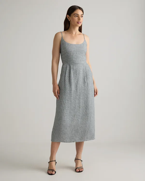 100% European Linen Scoop Neck Midi Dress