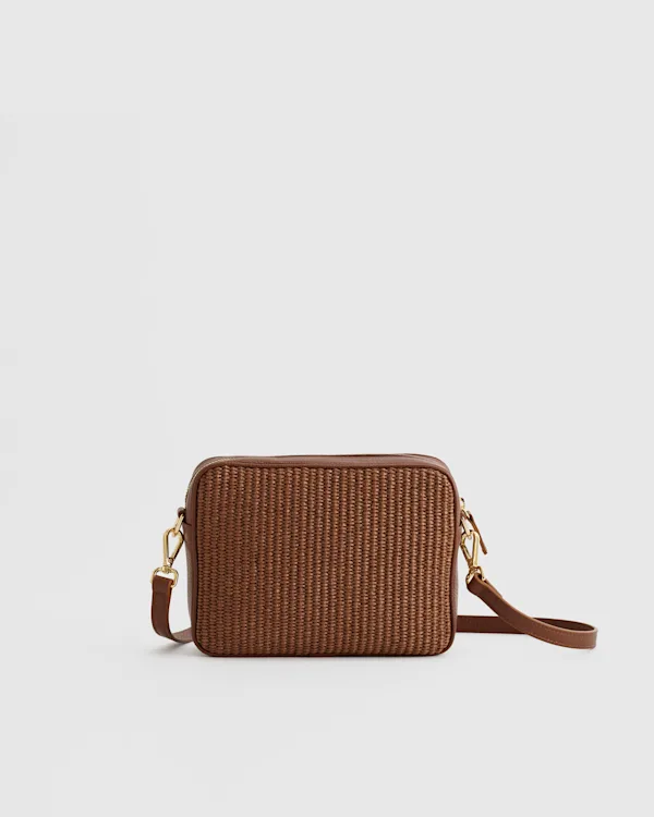 Italian Leather & Raffia Crossbody