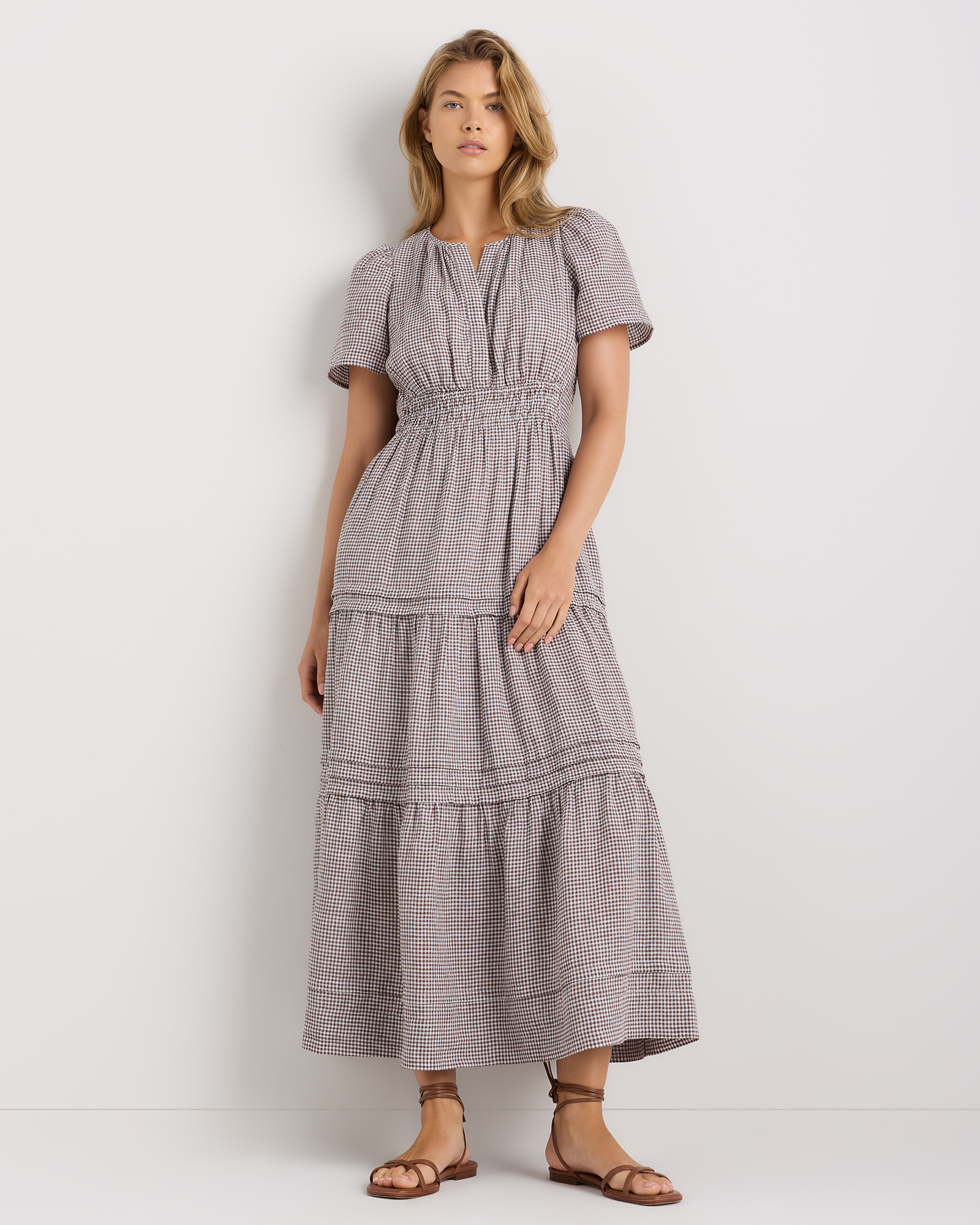 100% European Linen Tiered Maxi Dress