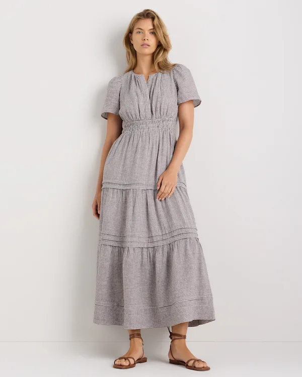 100% European Linen Tiered Maxi Dress