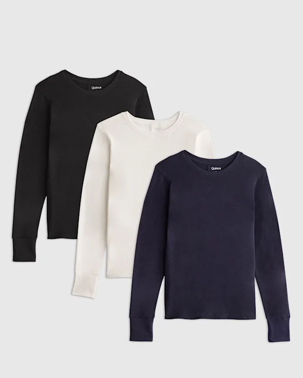 100% Organic Cotton Slub Long Sleeve Tee 3 Pack Bundle