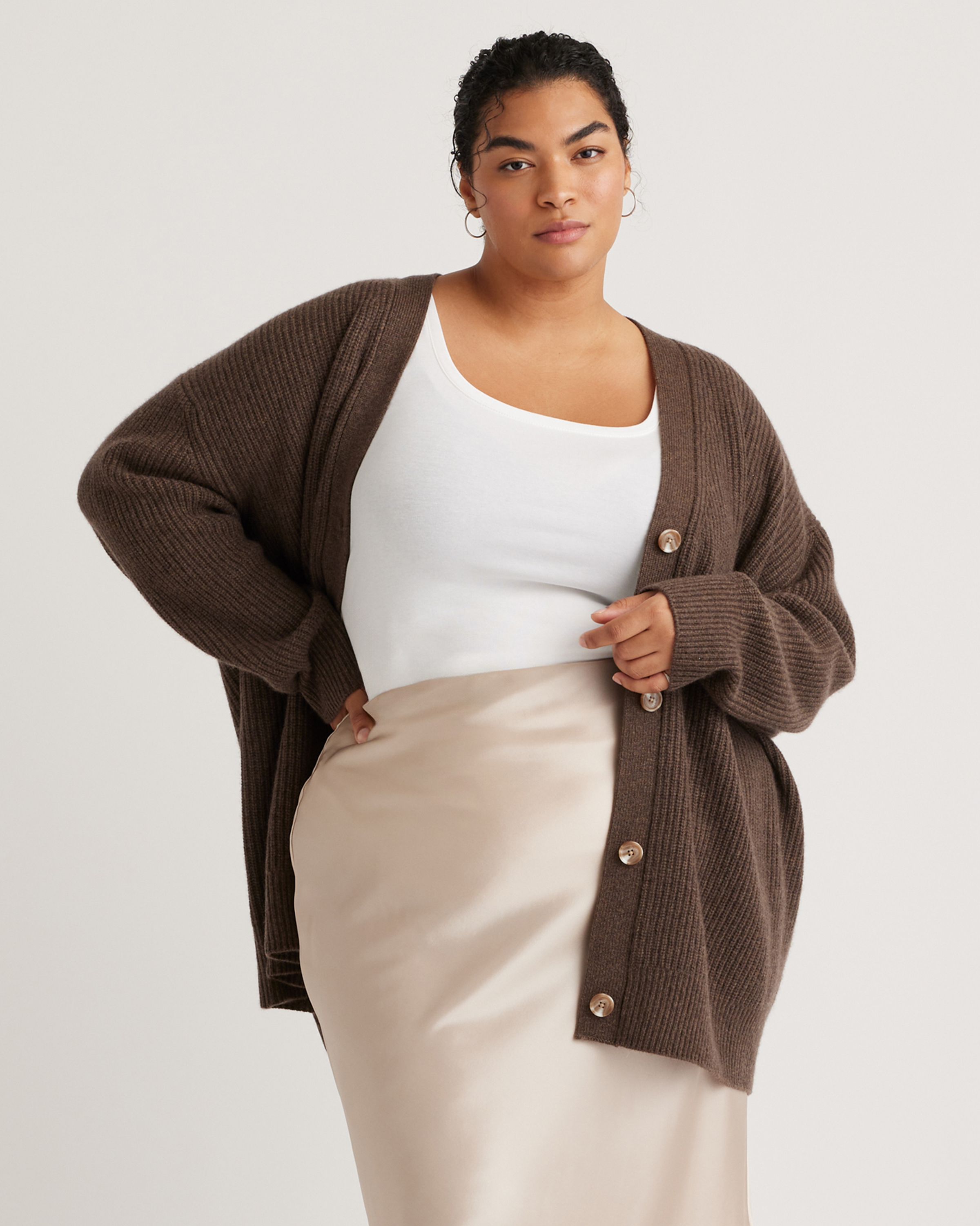 Mongolian Cashmere Oversized Boyfriend Cardigan Sweater - Plus
