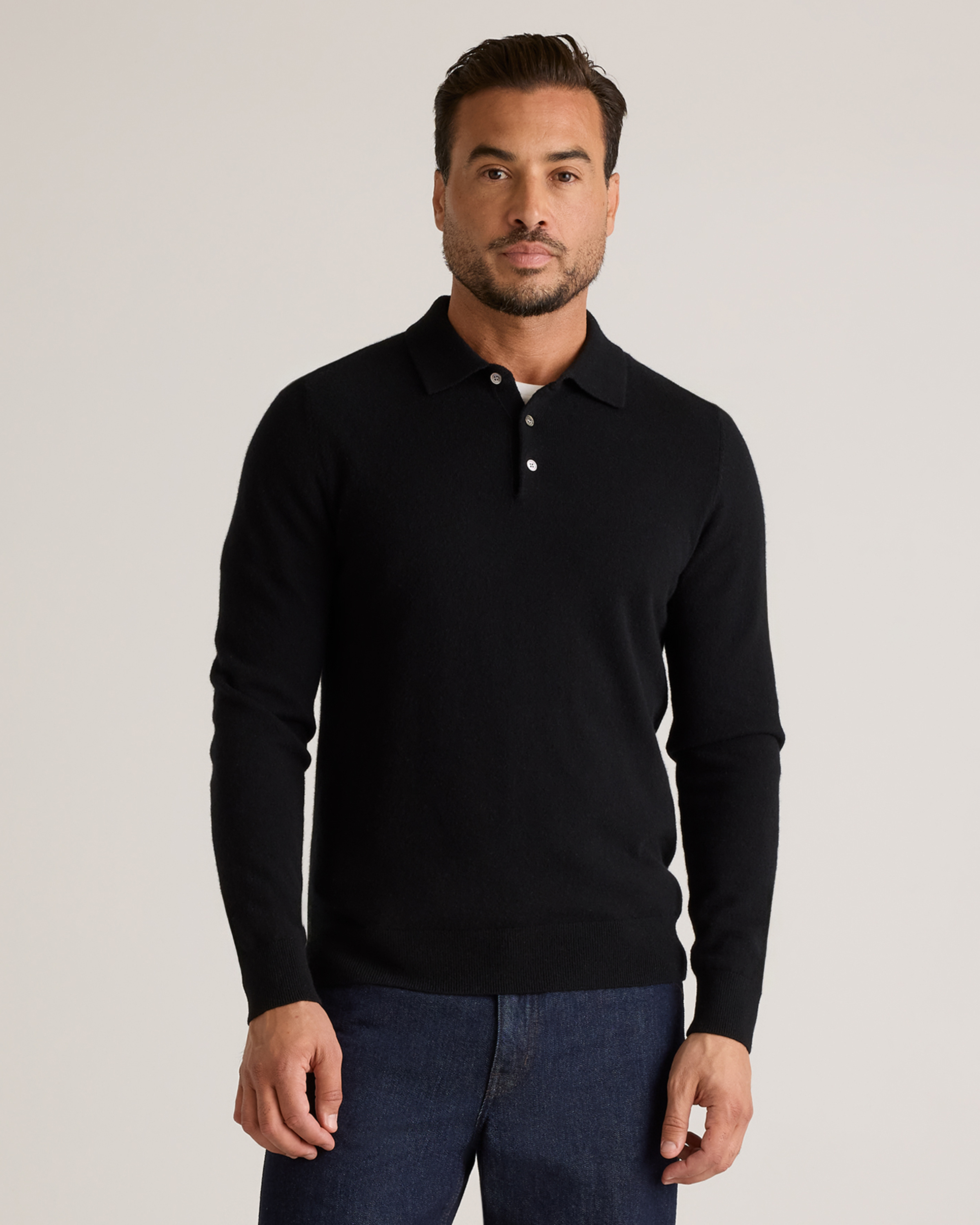 Mongolian Cashmere Polo Sweater in True Navy