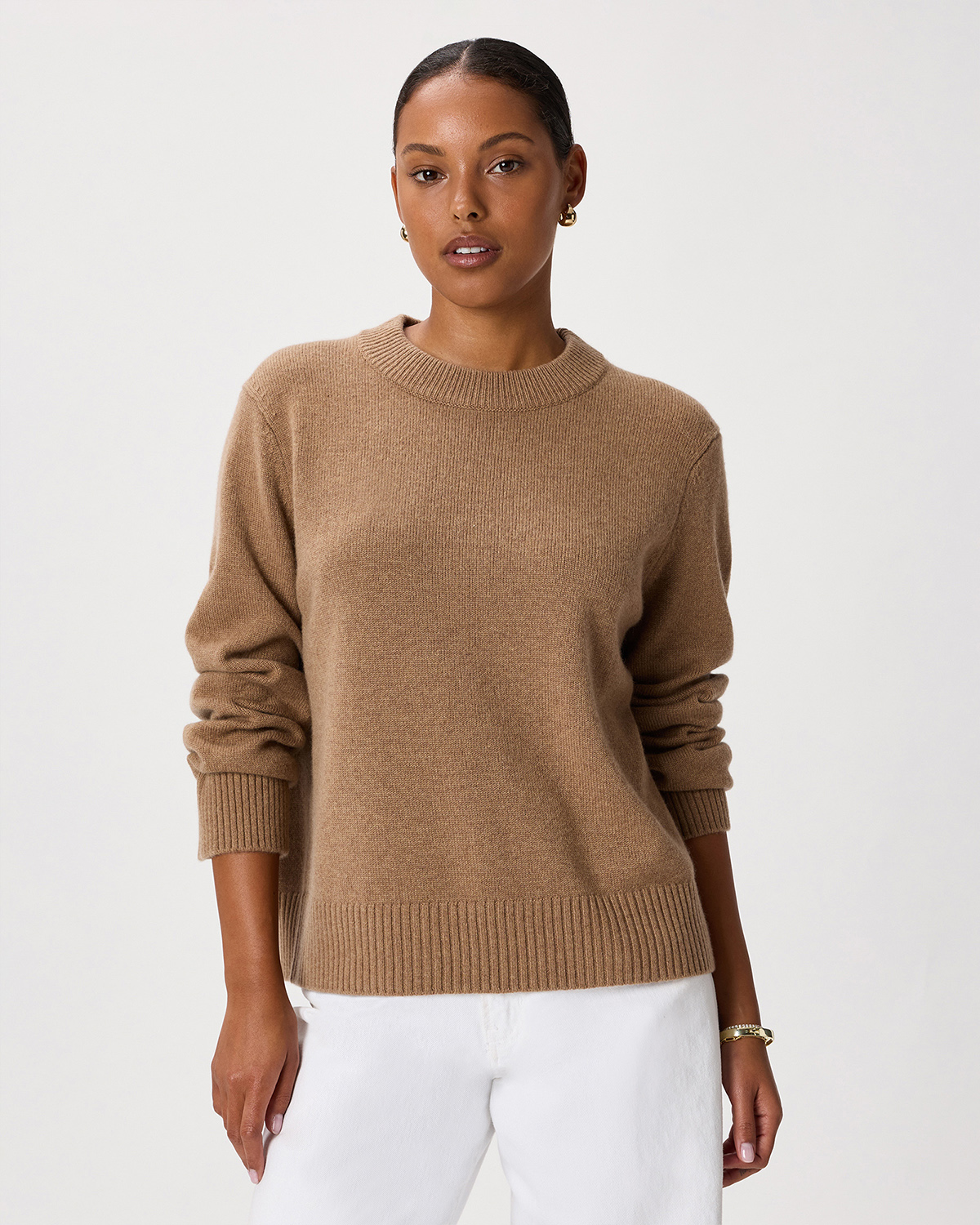 Mongolian Cashmere Oversized Crewneck Sweater in Heather Cloud Beige