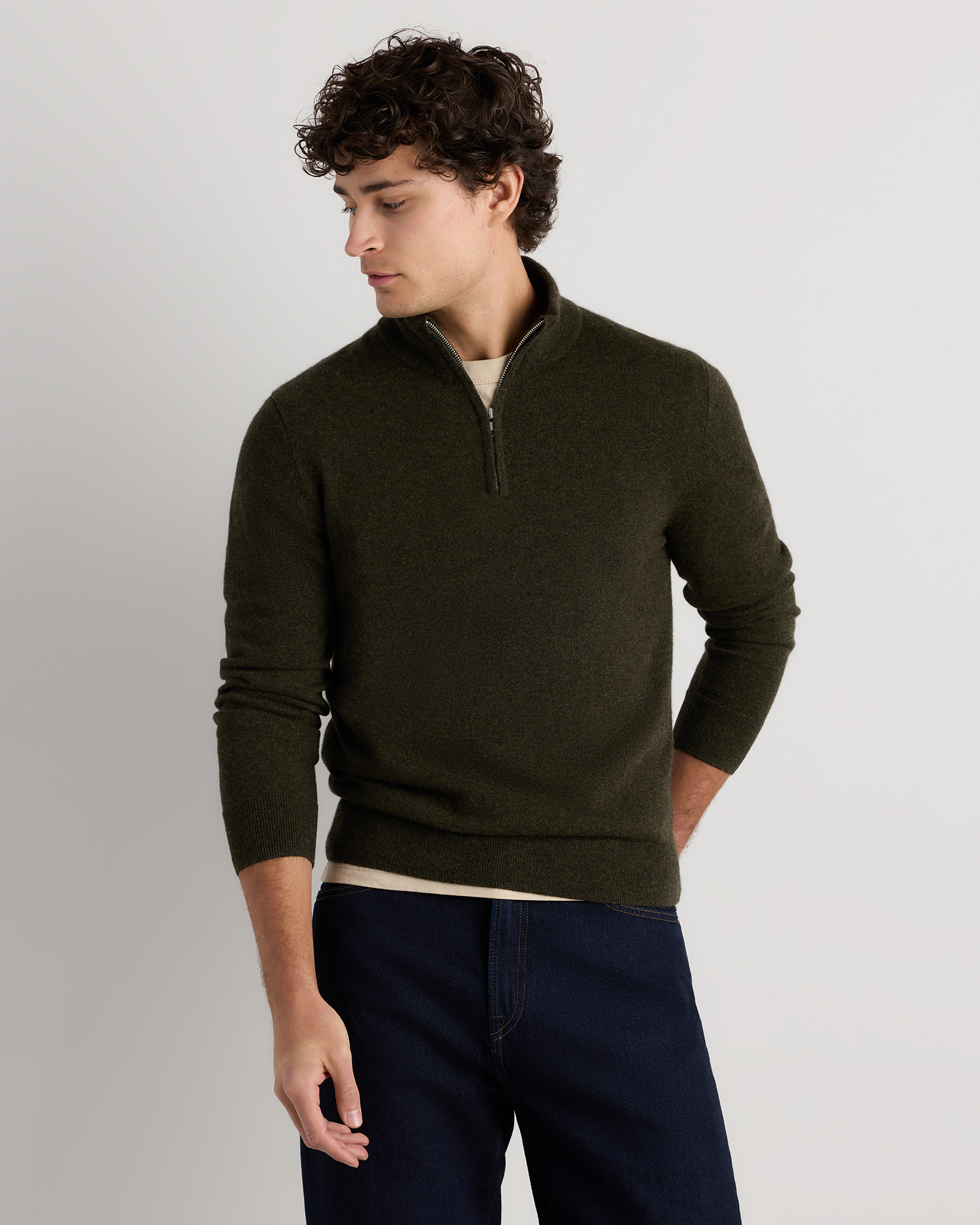Mongolian Cashmere Quarter Zip Sweater in Charcoal