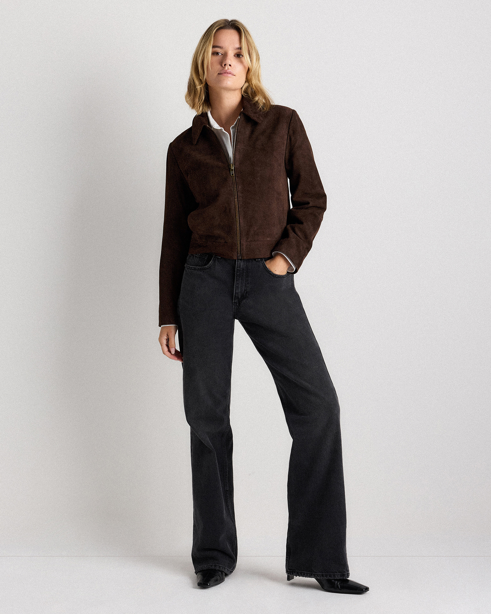 100% Suede Cropped Zip-Front Jacket - thumbnail 2