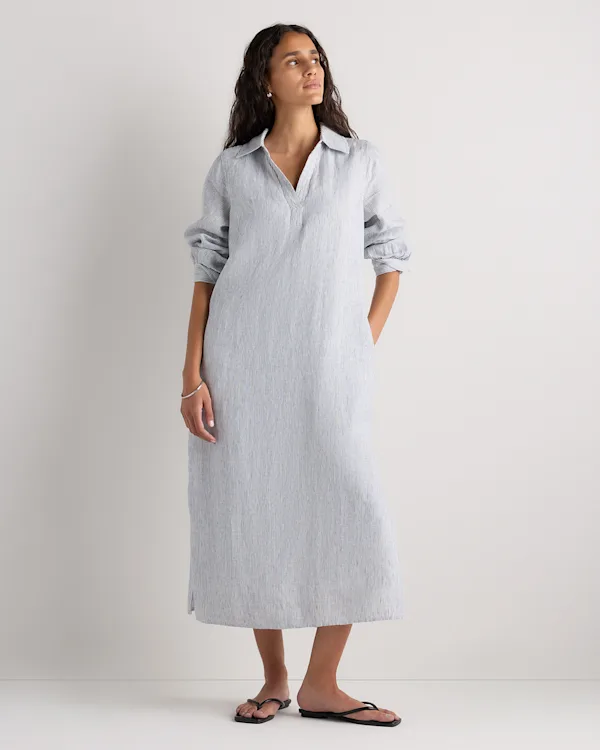 100% European Linen Popover Maxi Dress