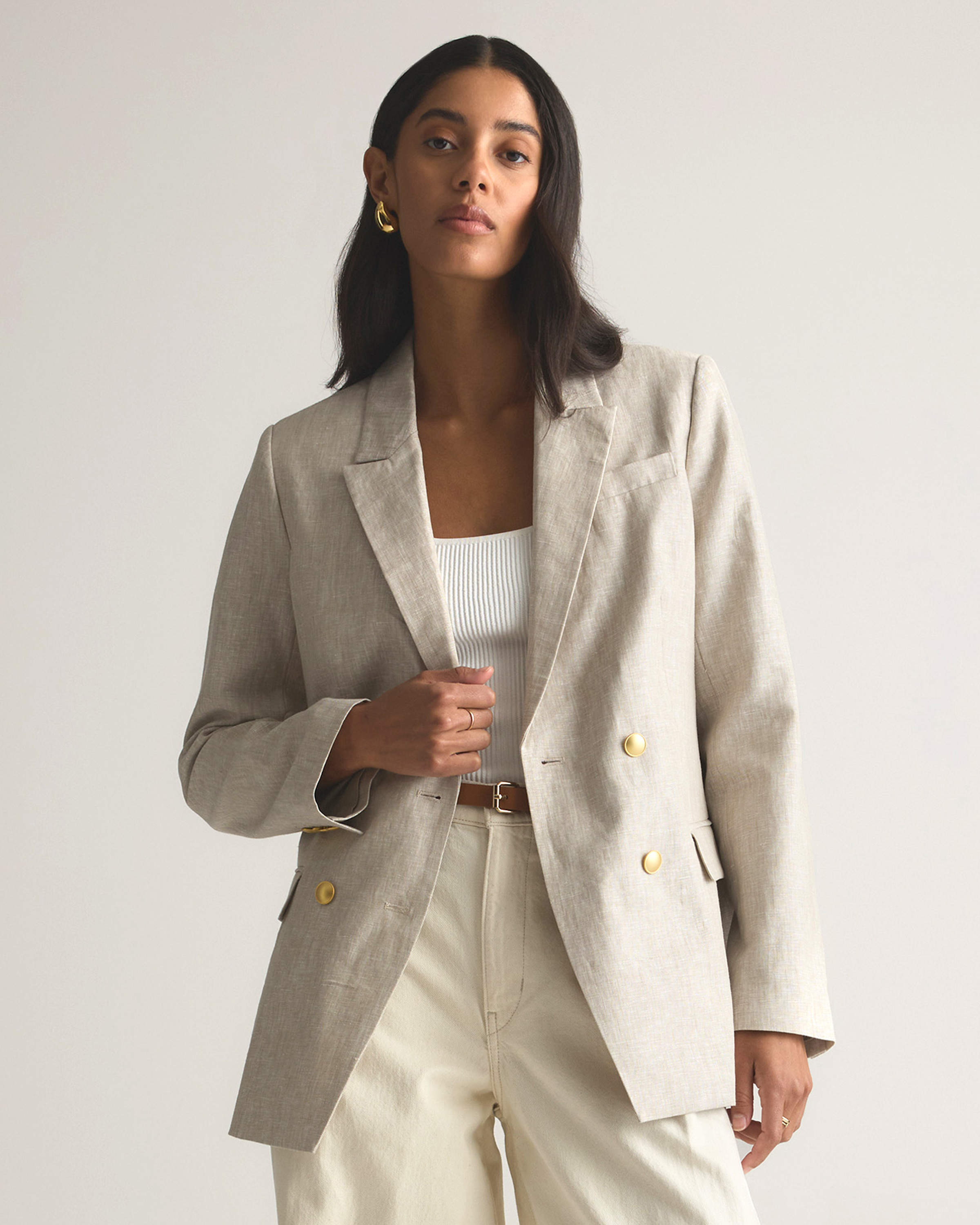 100% European Linen Relaxed Double-Breasted Blazer
