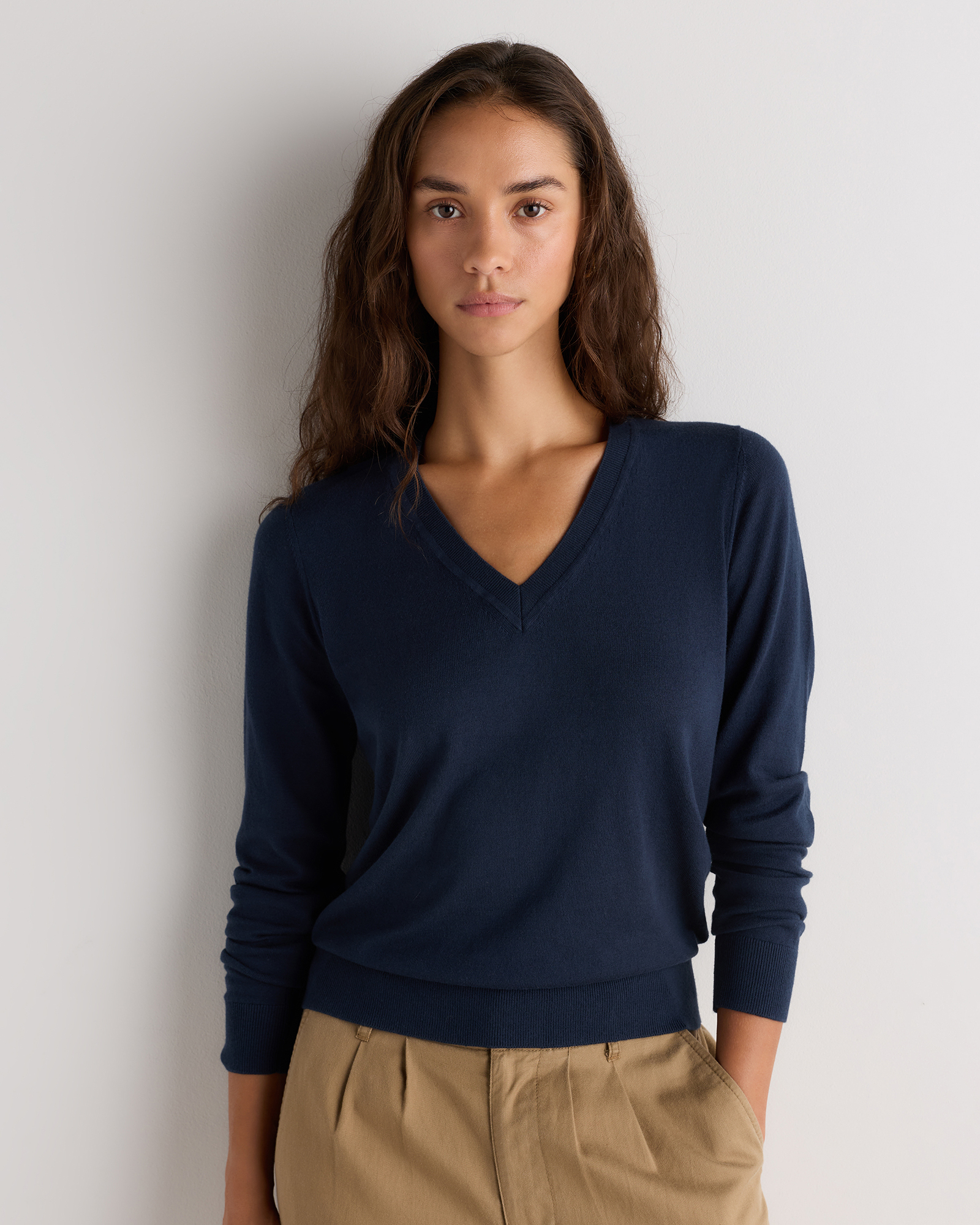Lightweight Cotton Cashmere V-Neck Sweater