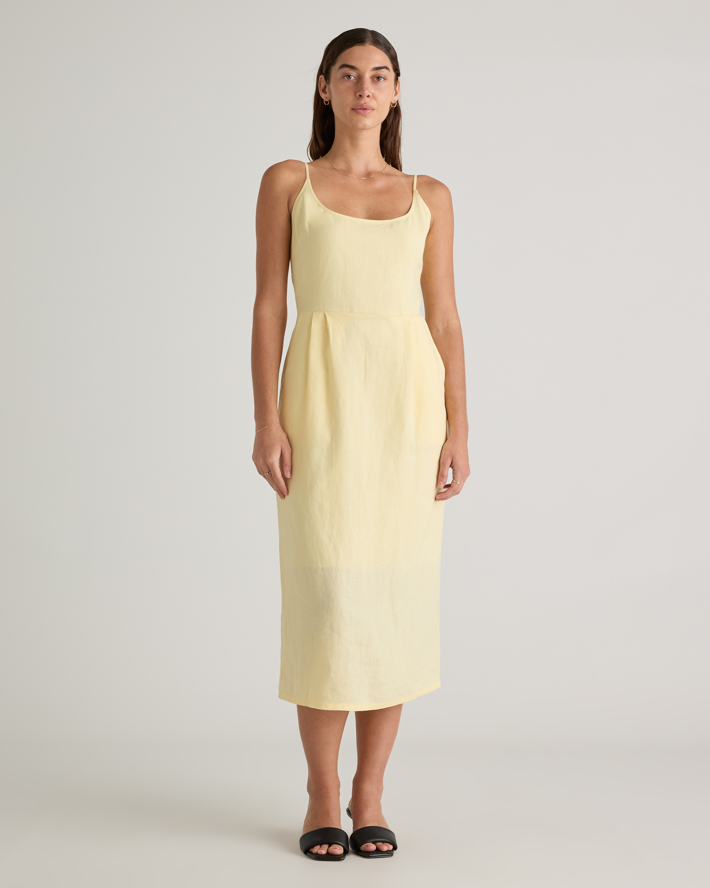 Shop Quince Women's 100% European Linen Scoop Neck Midi Dress In Soft Yellow